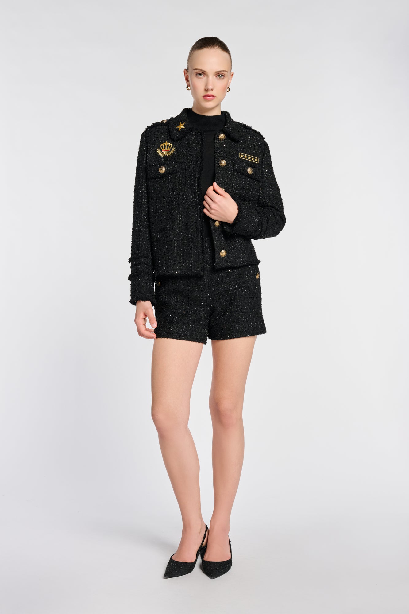 Veste chemise tweed et patchs