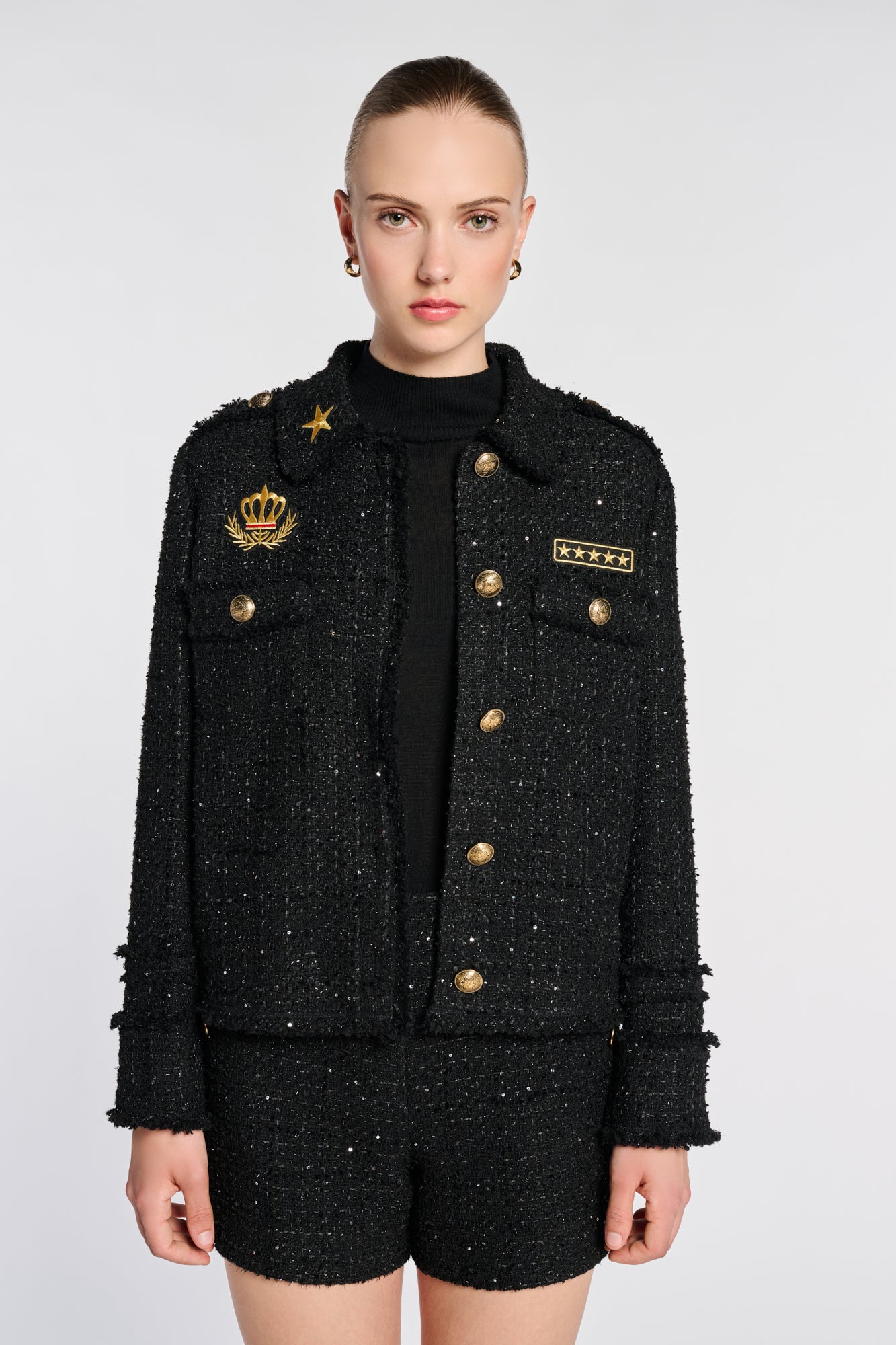 Veste chemise tweed et patchs