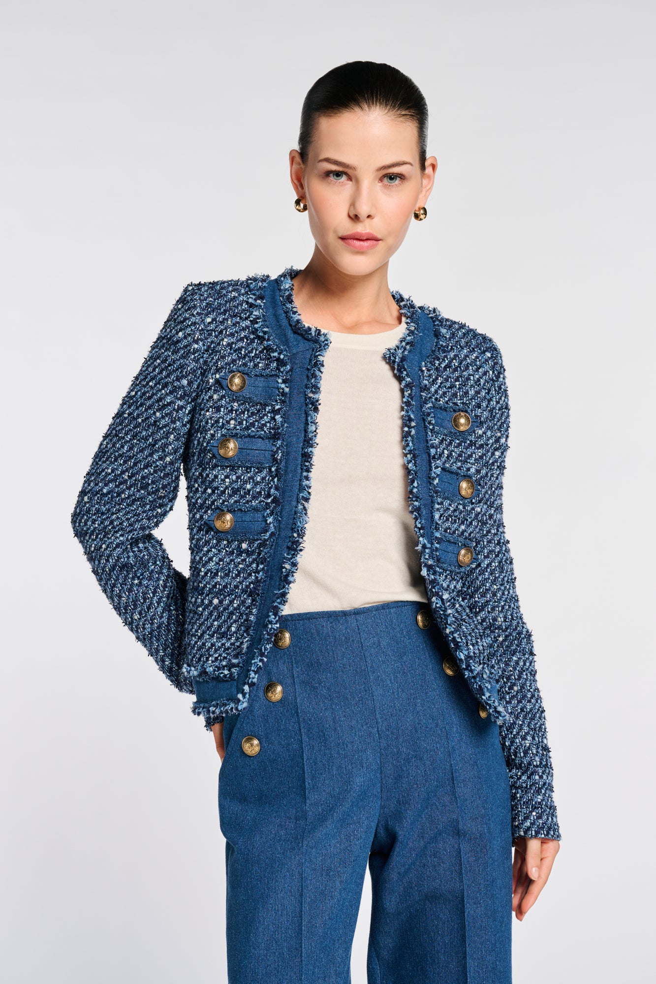 Tweed and denim jacket
