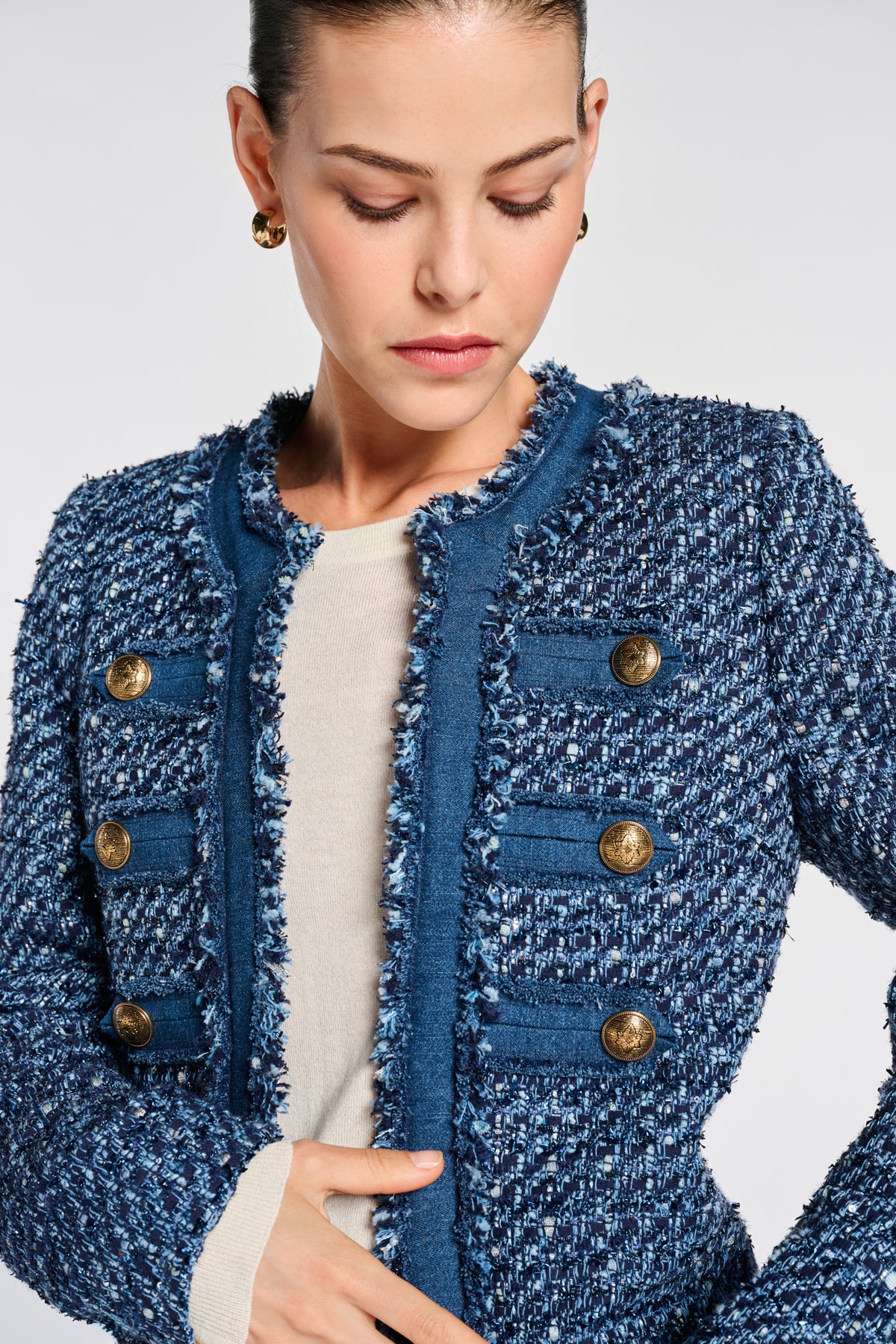 Tweed and denim jacket