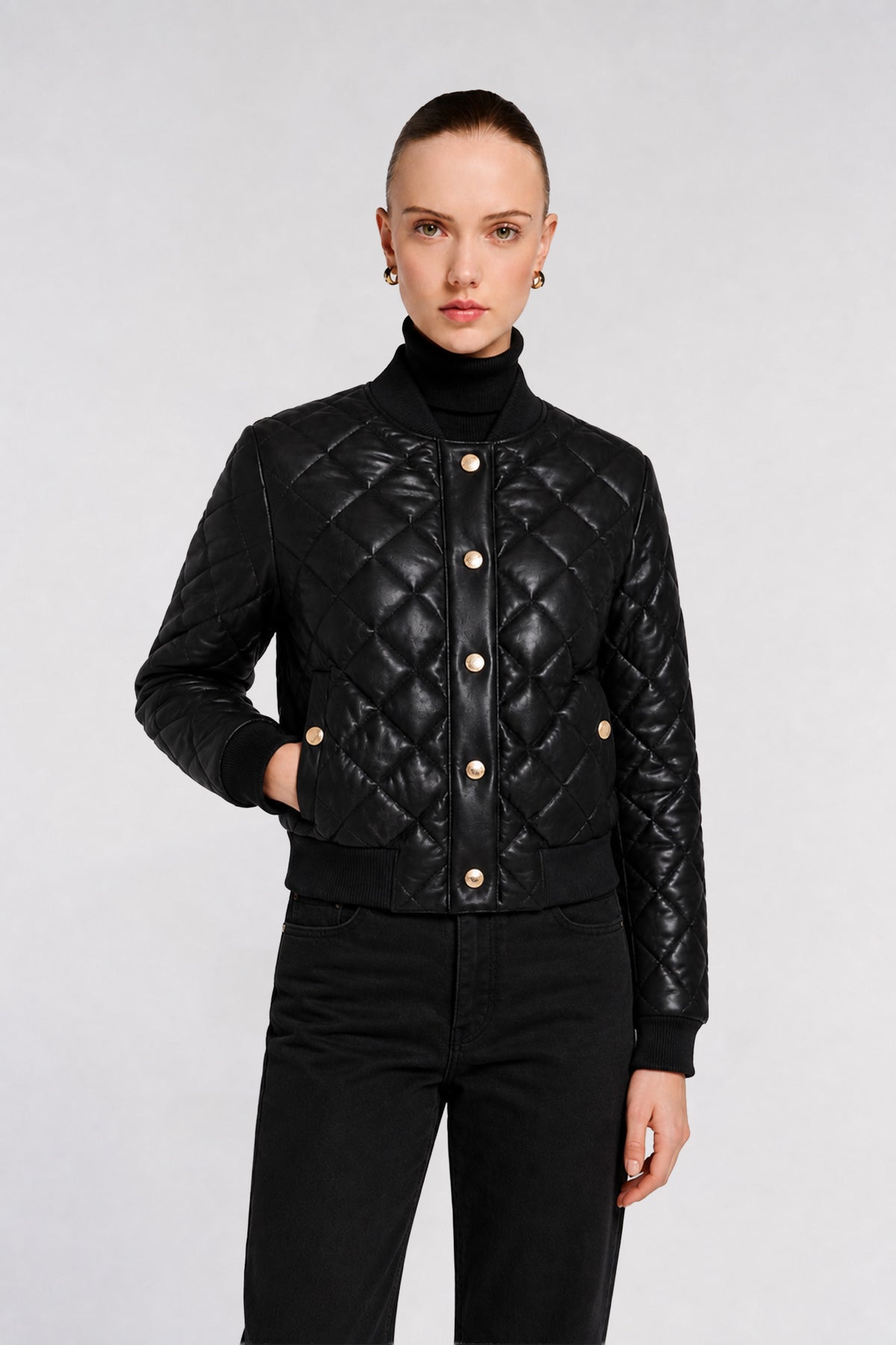 Quilted matte eco-leather bomber jackets