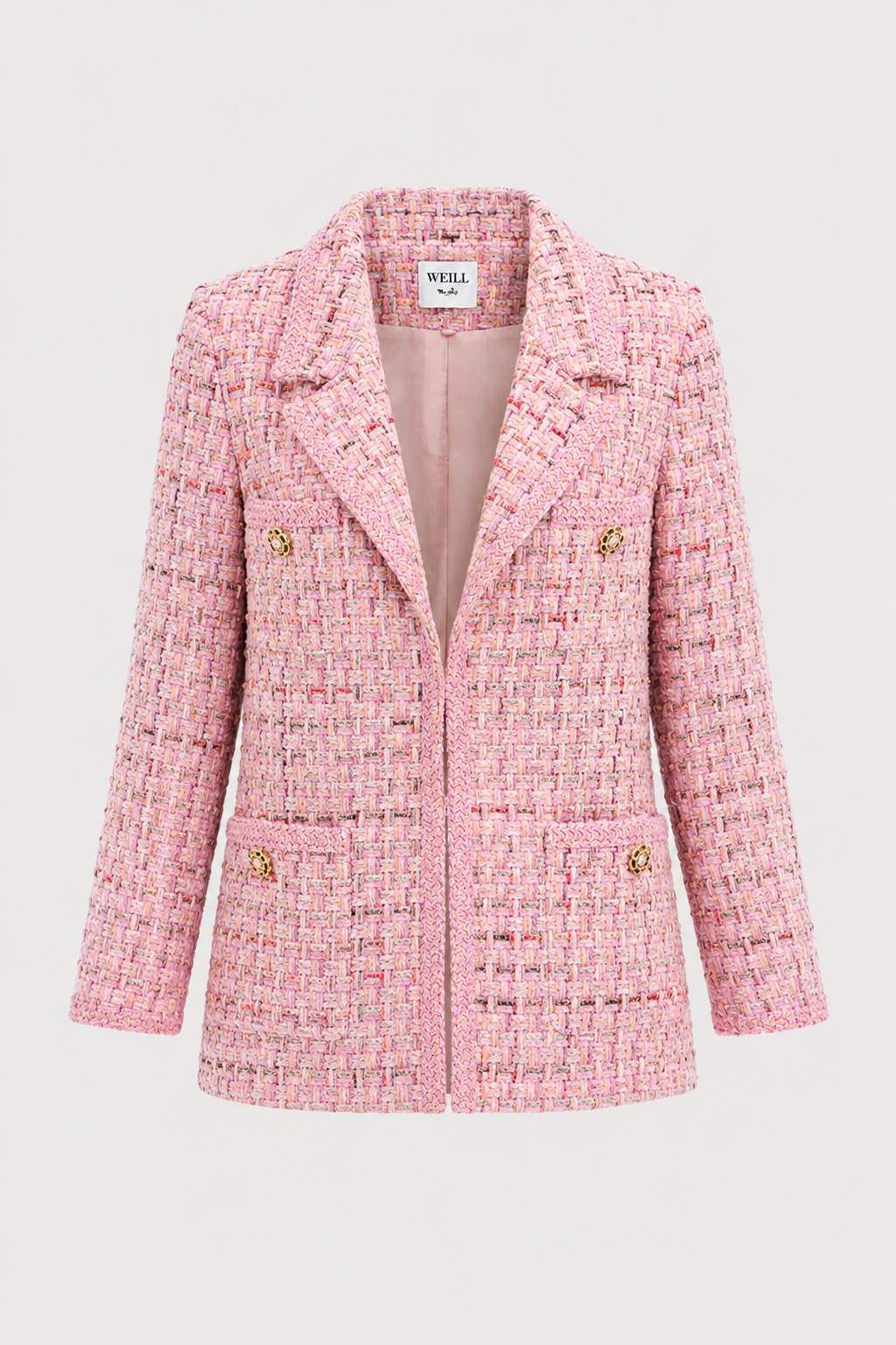 Pastel tweed blazer with braiding