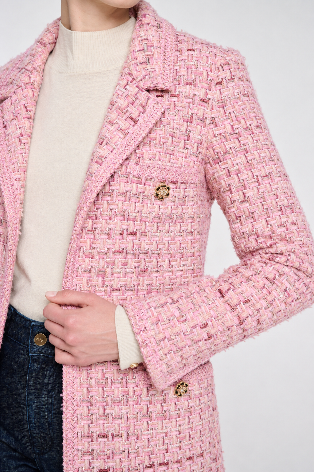 Pastel tweed blazer with braiding
