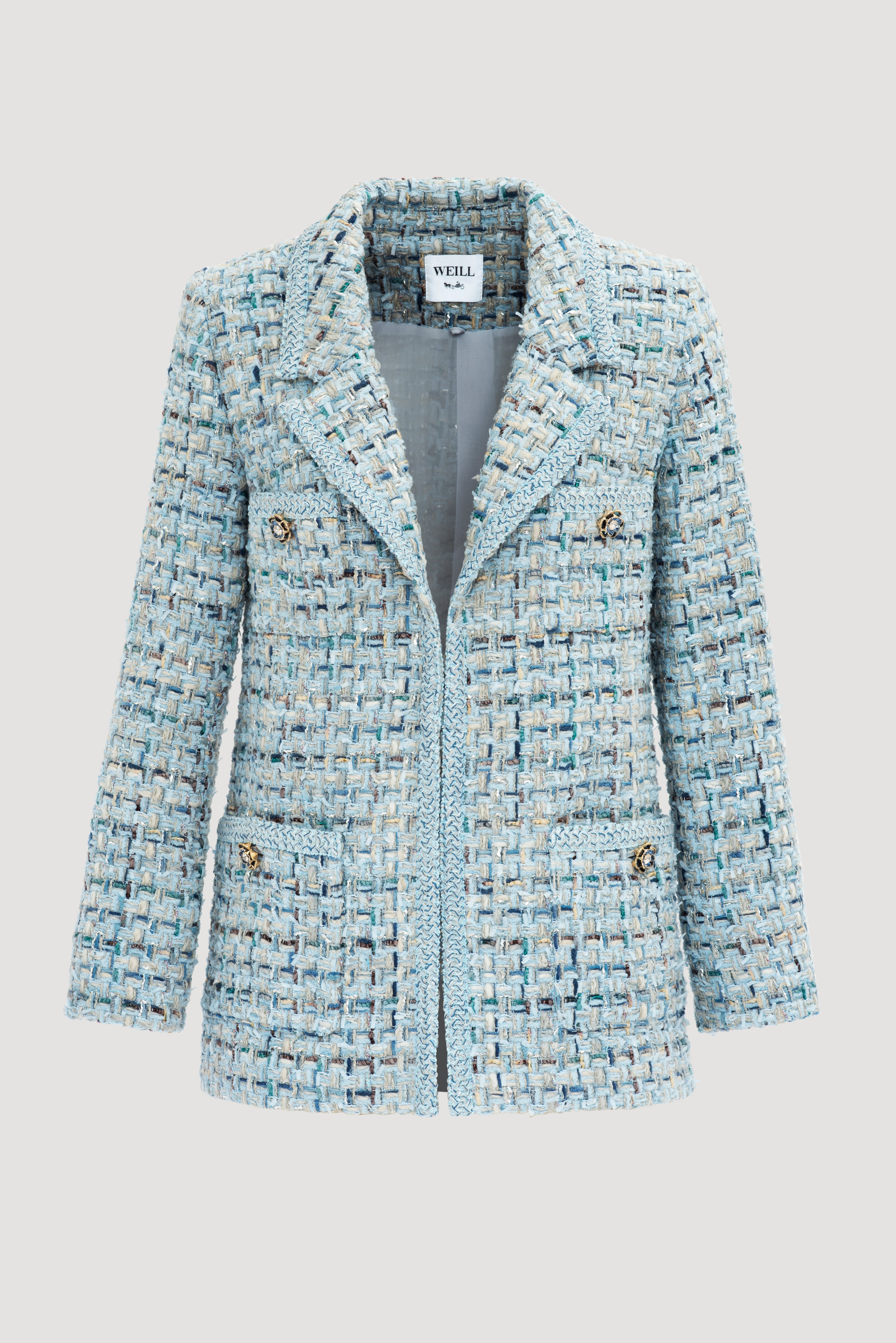Blazer en tweed pastel galonné