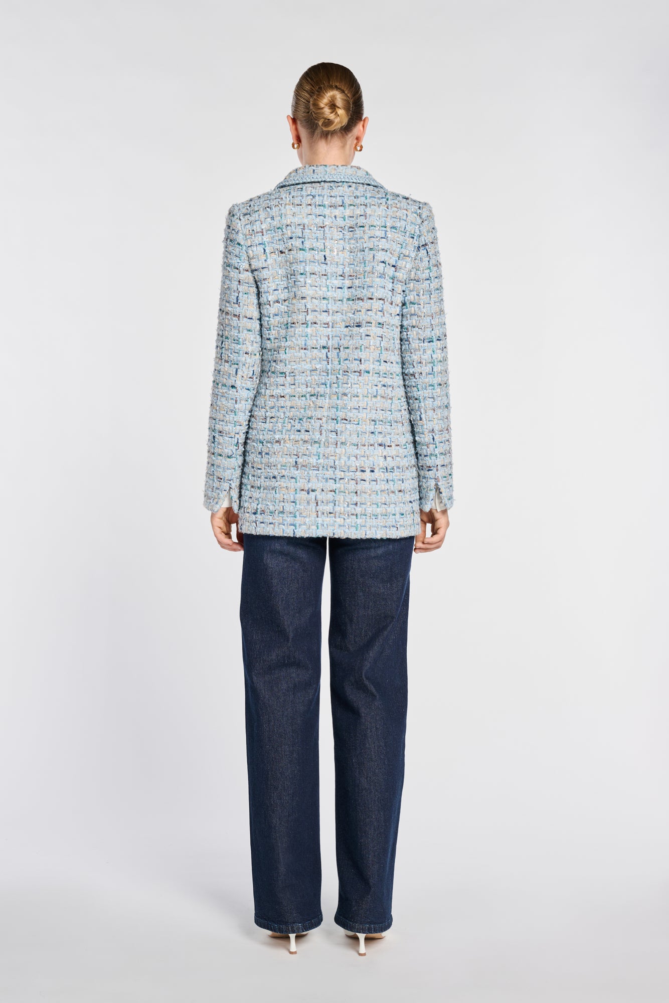 Blazer en tweed pastel galonné