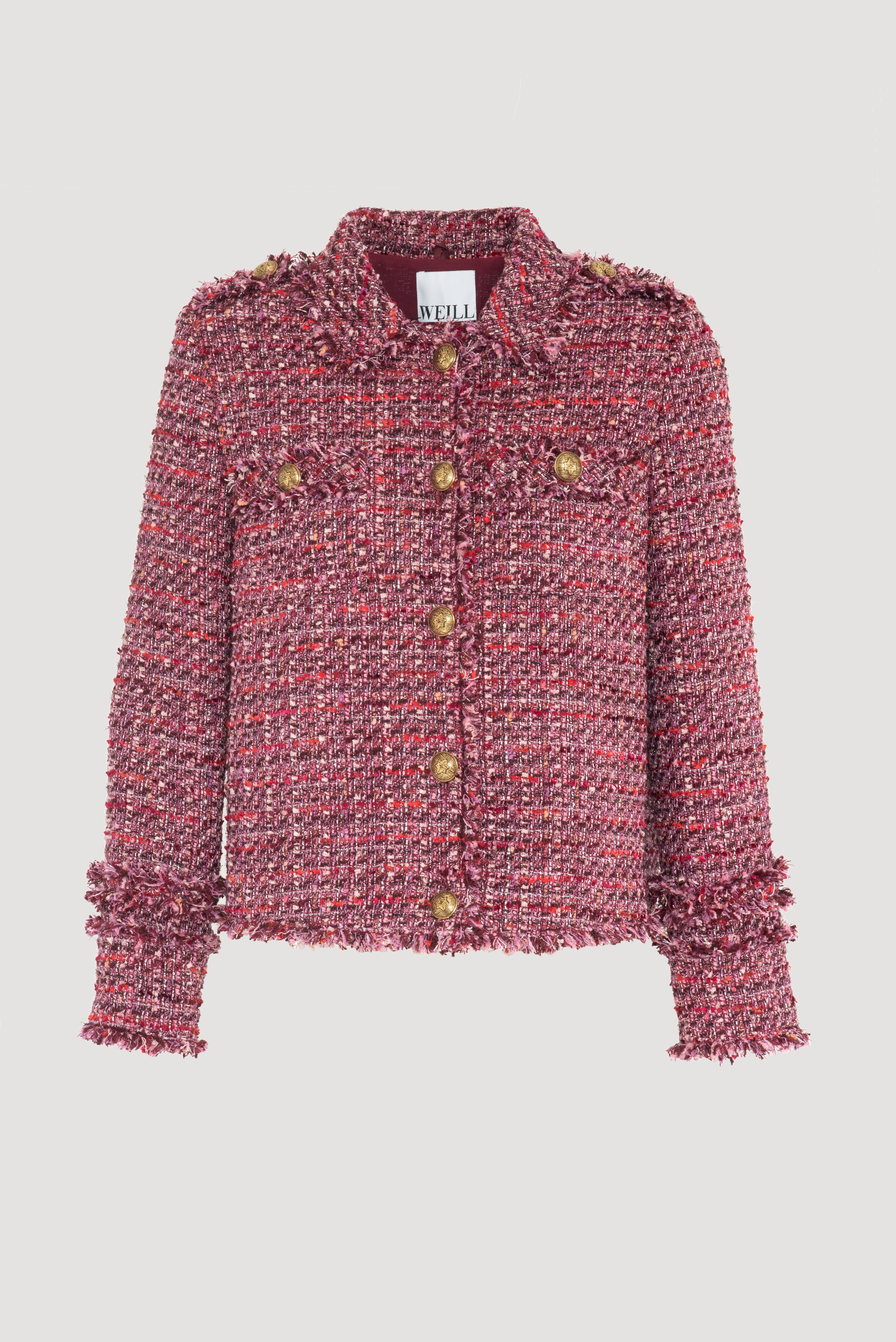 Veste chemise en tweed frangée