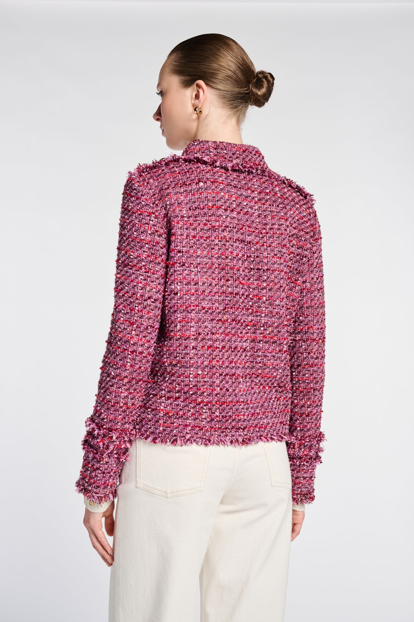 Veste chemise en tweed frangée