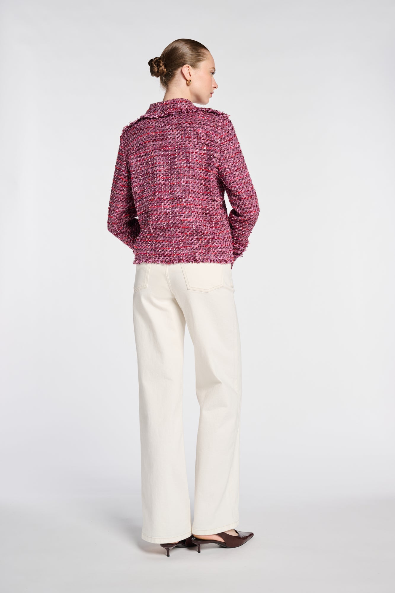 Veste chemise en tweed frangée