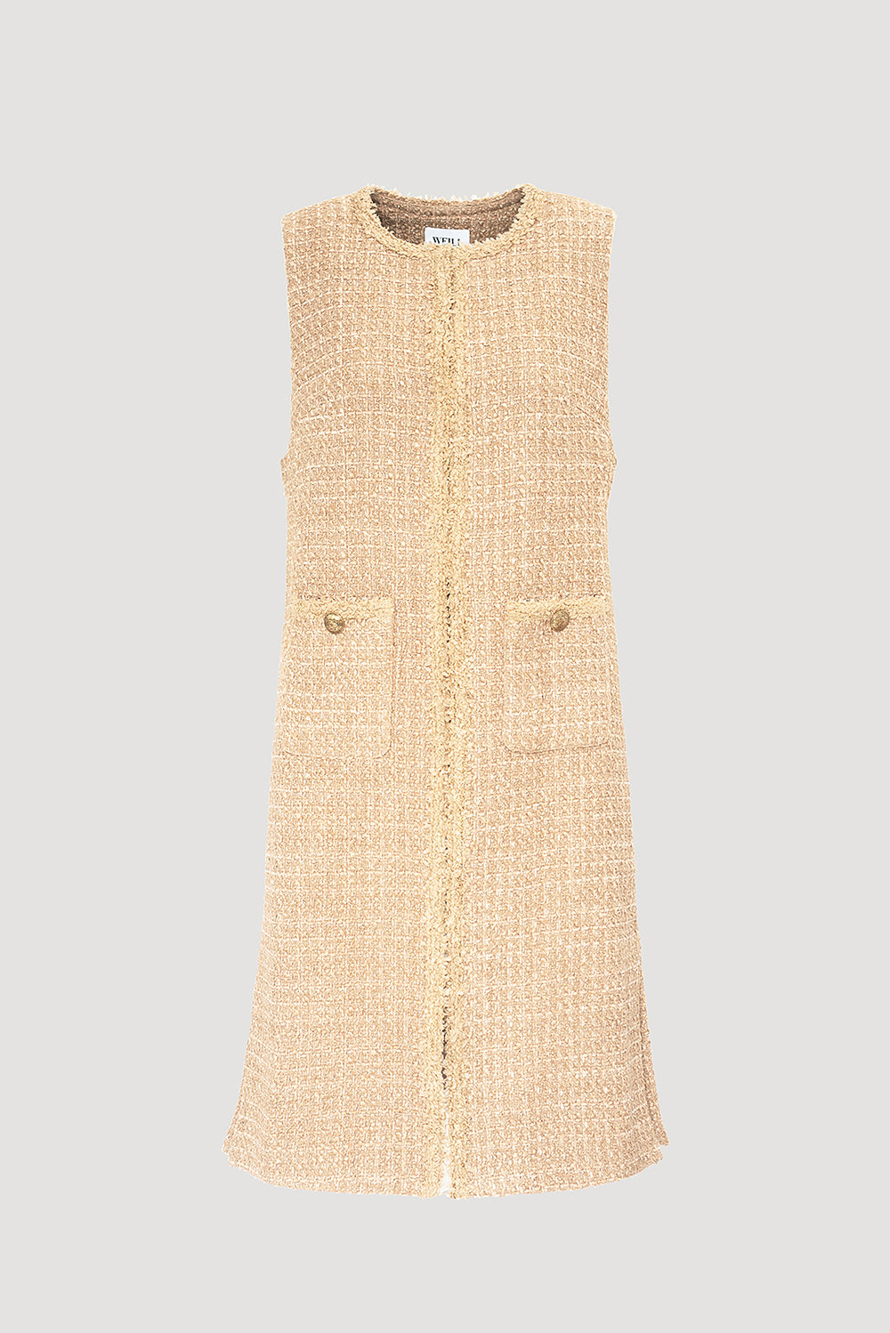 Veste longue sans manche en tweed