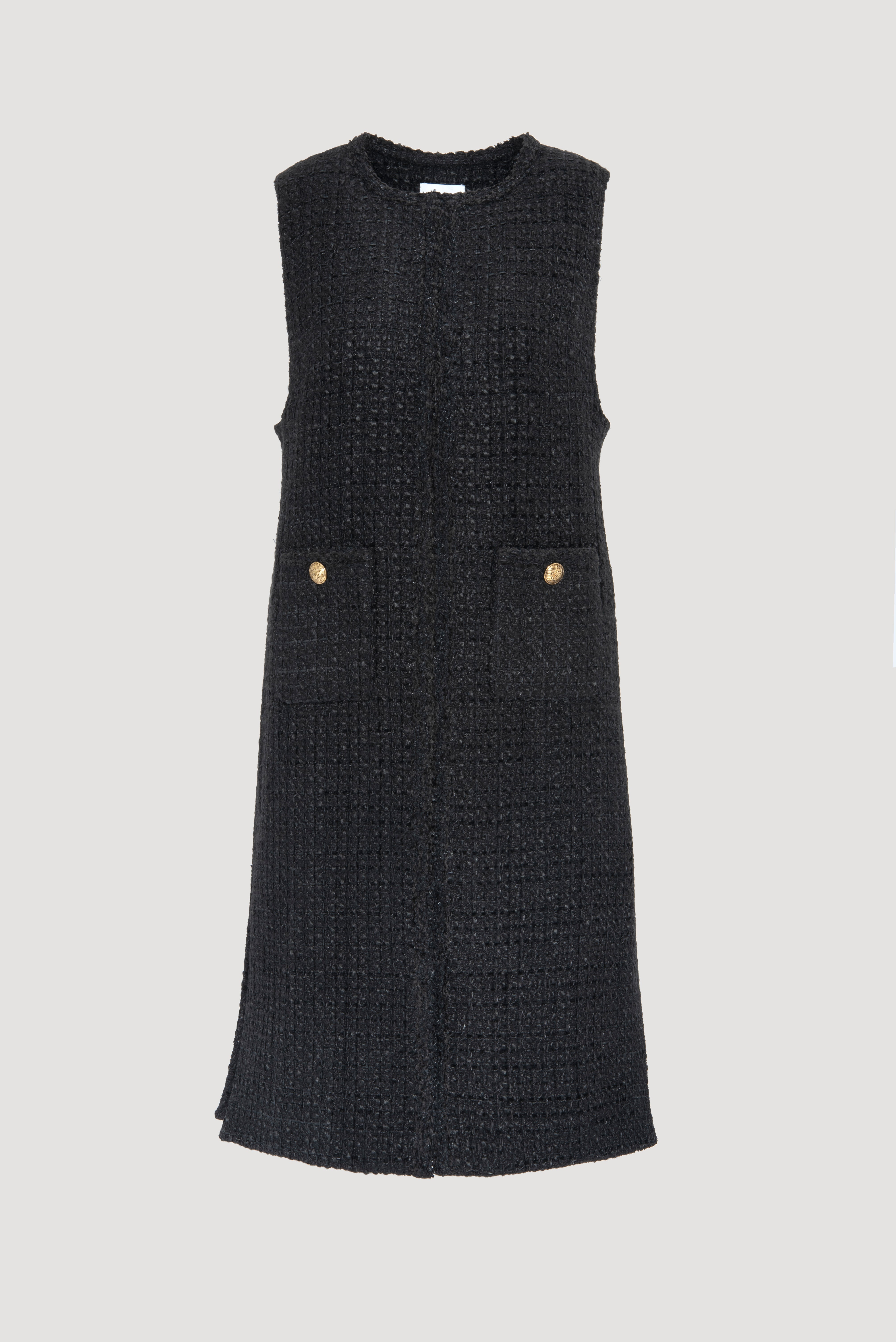 Long sleeveless tweed jacket