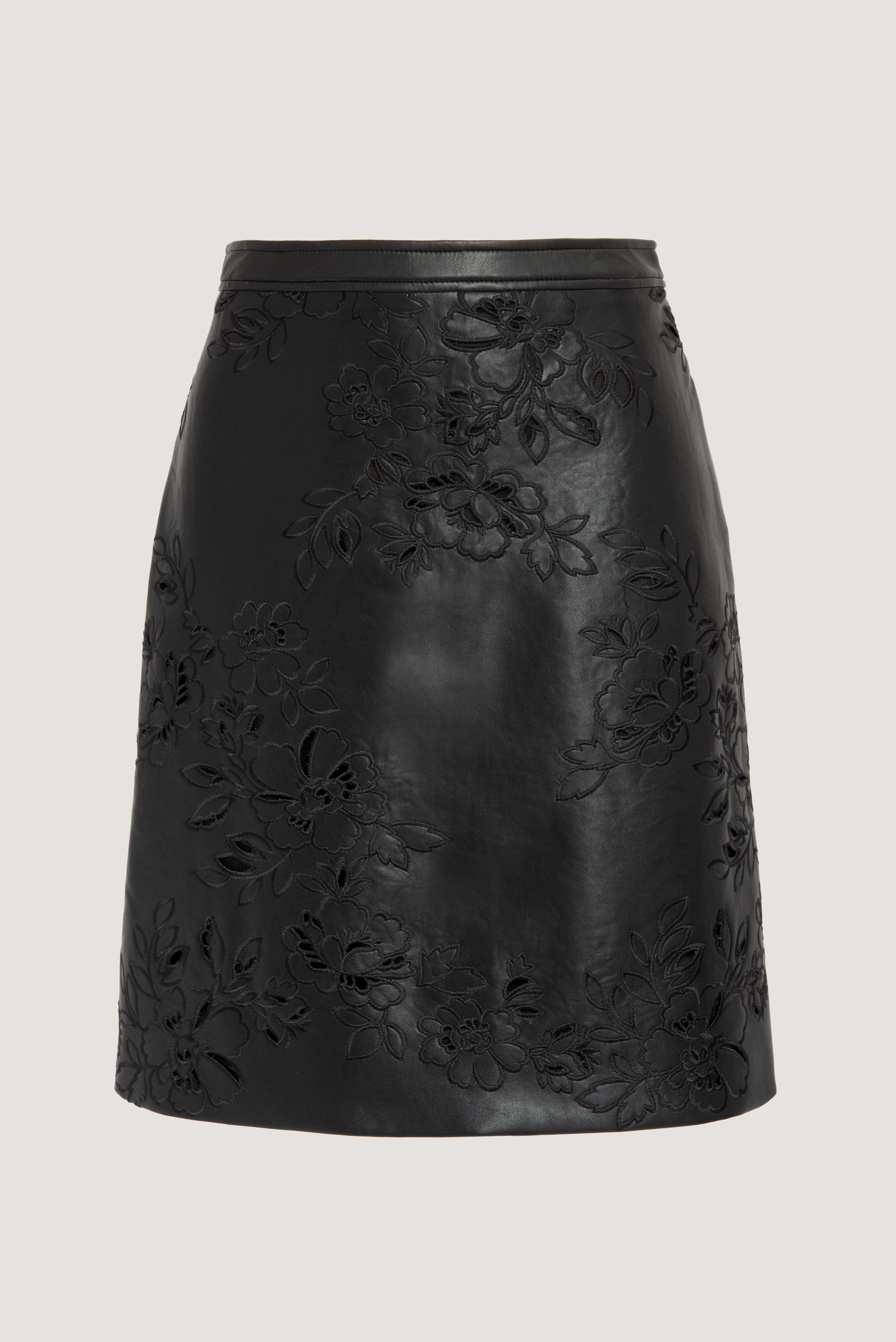 Embroidered faux leather skirt