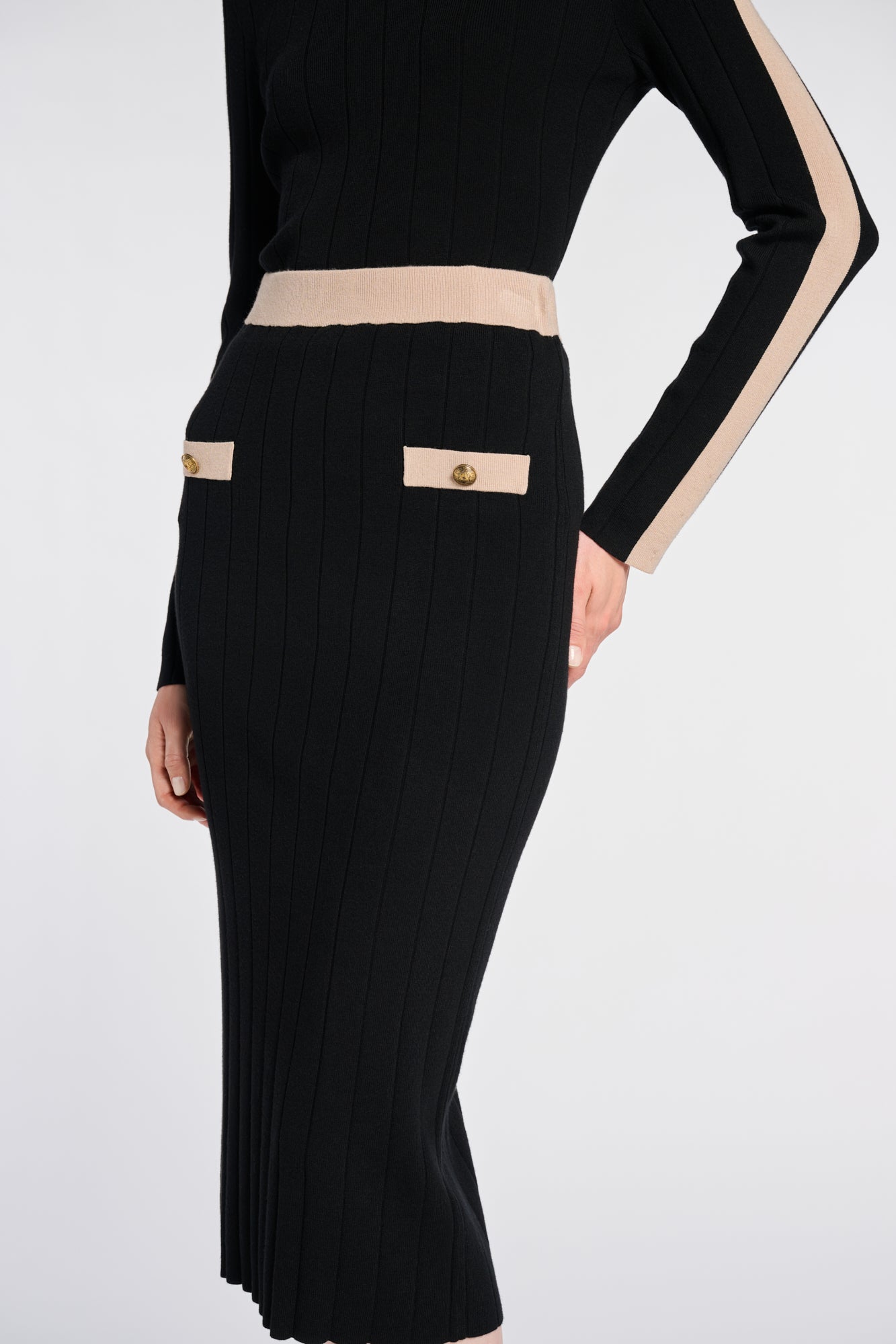 Jupe longue en maille bicolore