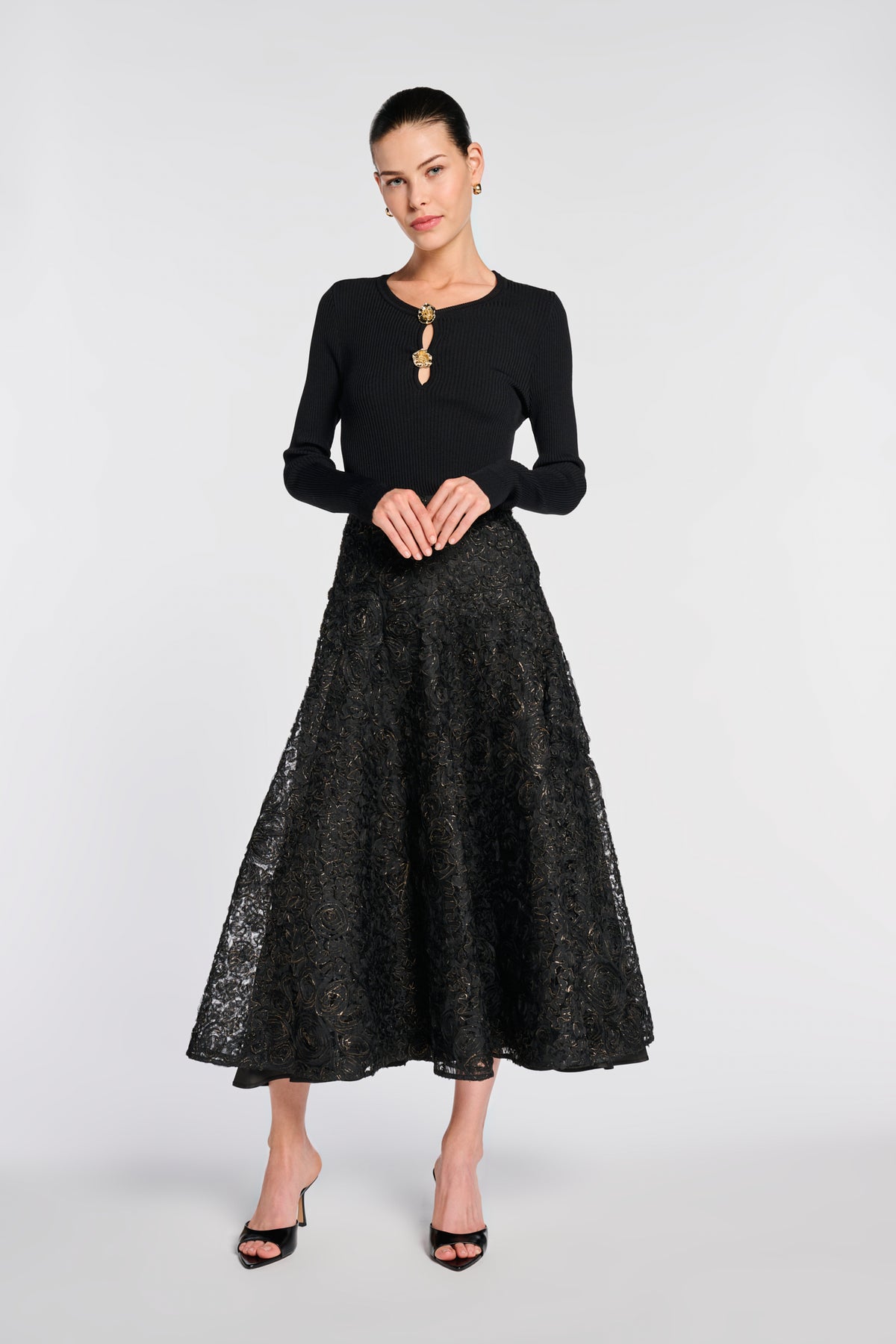 Long iridescent lace skirt