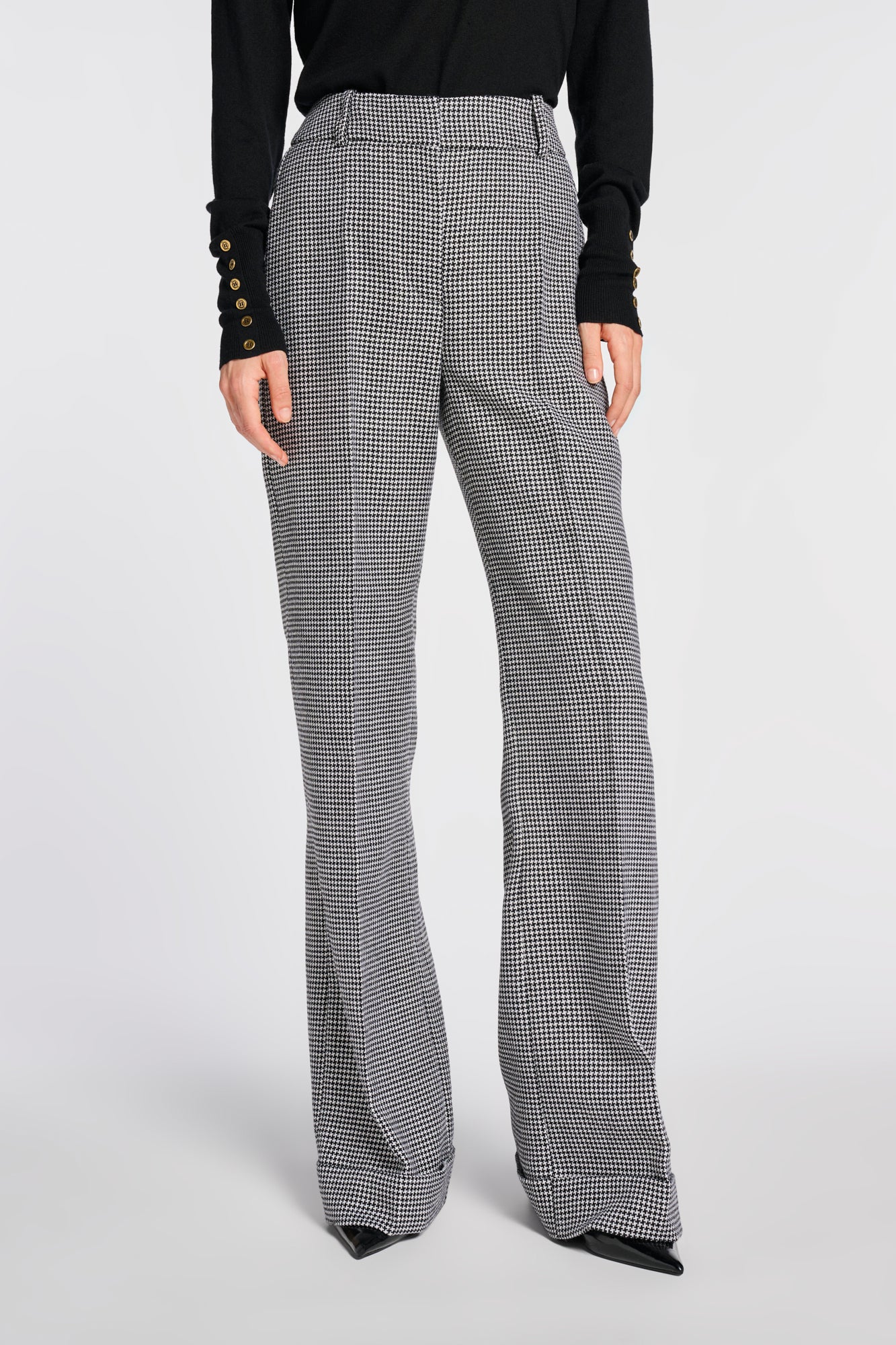 Wide-leg houndstooth trousers