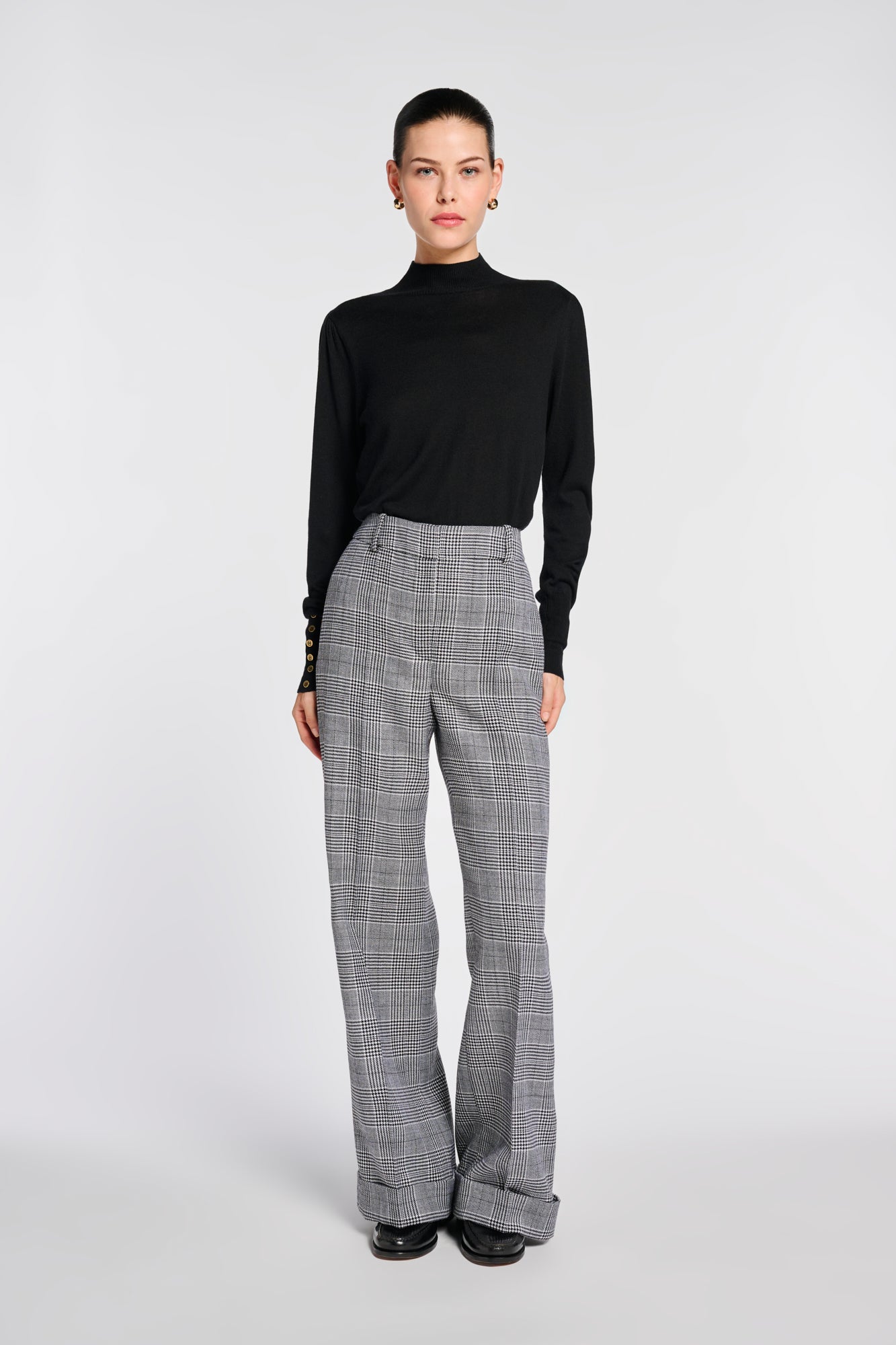 Wide-leg Prince of Wales check trousers