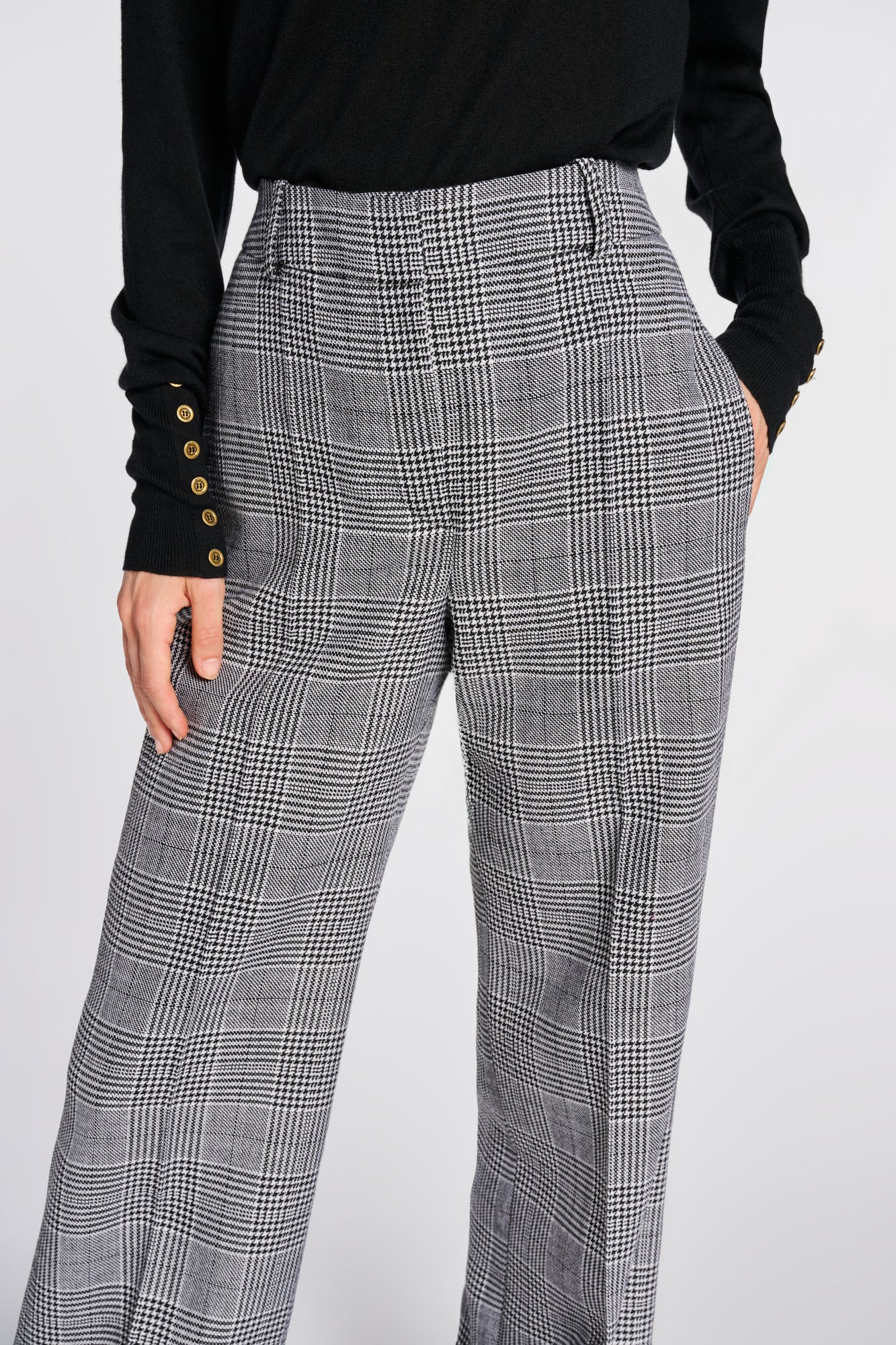 Wide-leg Prince of Wales check trousers