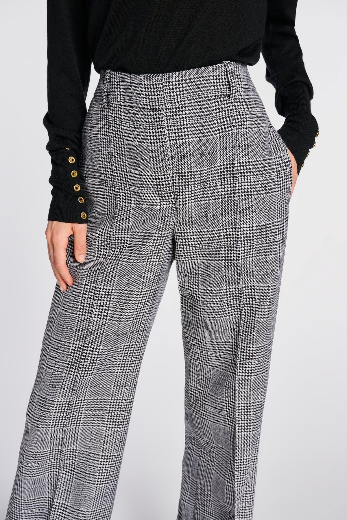 Wide-leg Prince of Wales check trousers