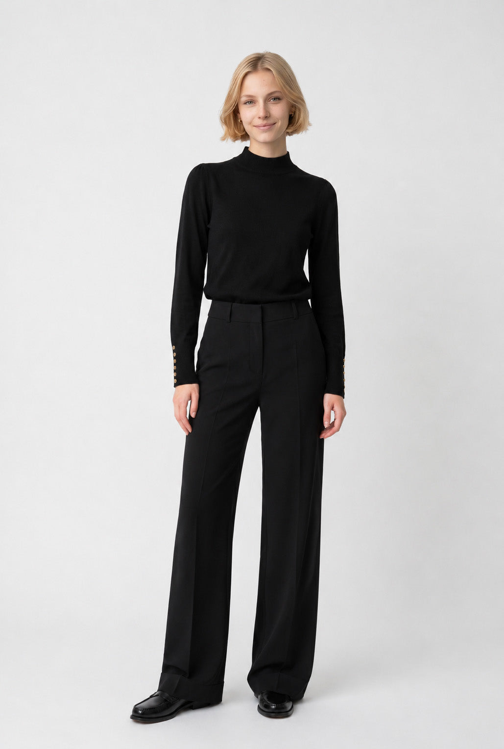 Wide-leg microfibre trousers