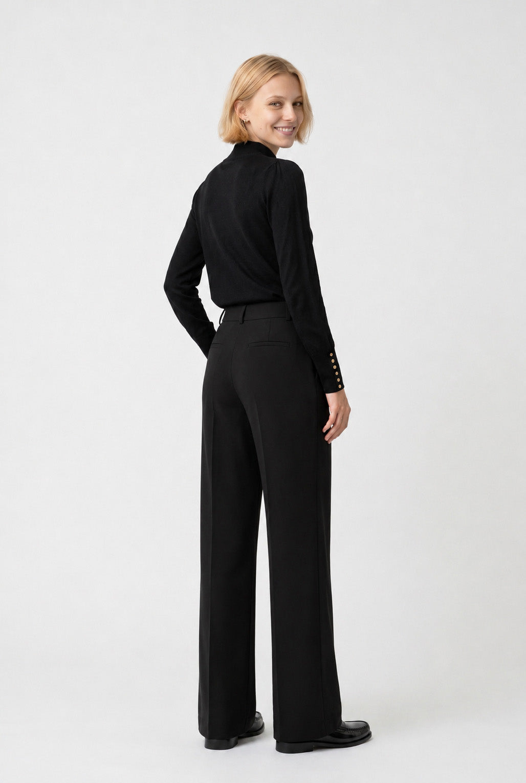 Wide-leg microfibre trousers