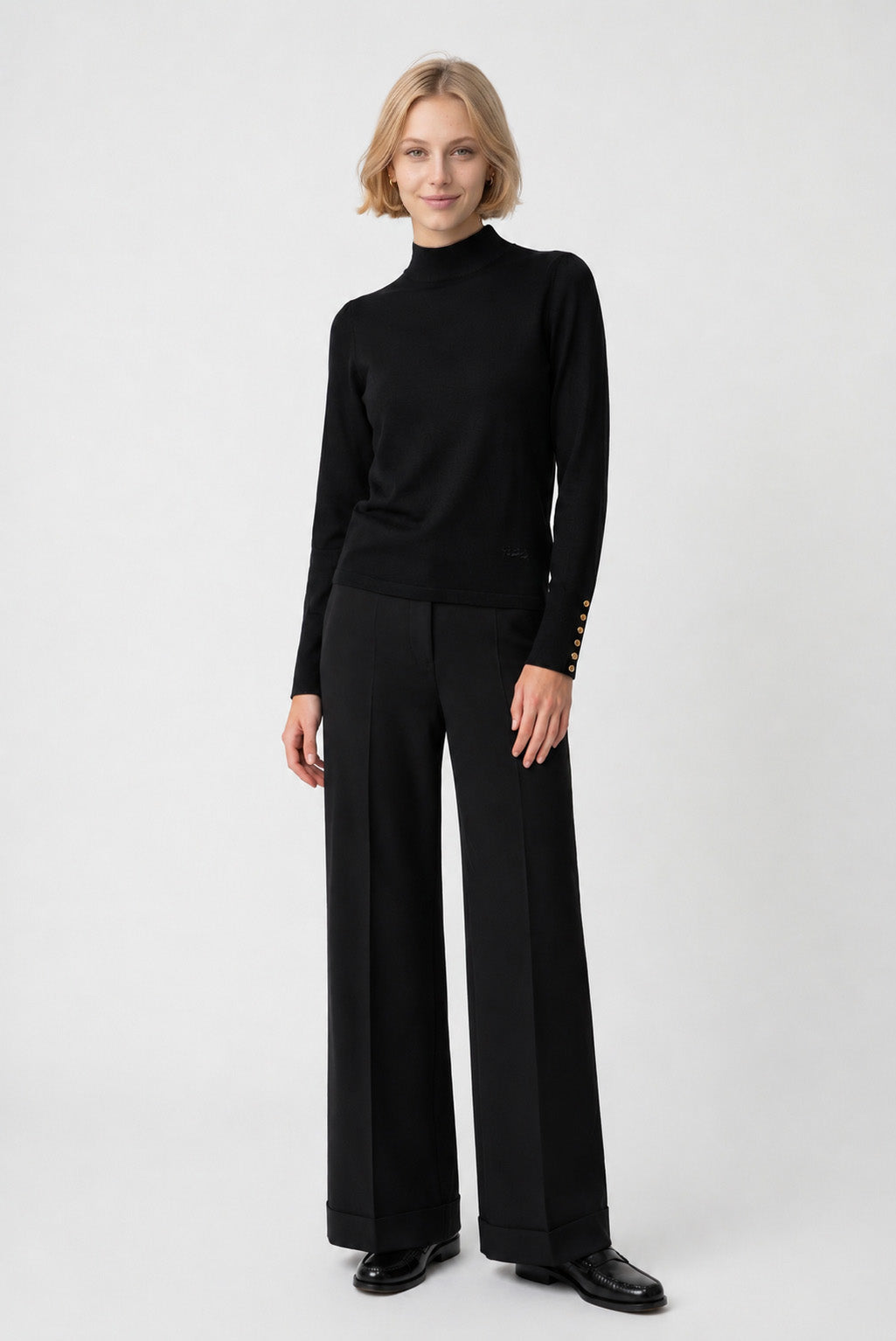 Wide-leg microfibre trousers