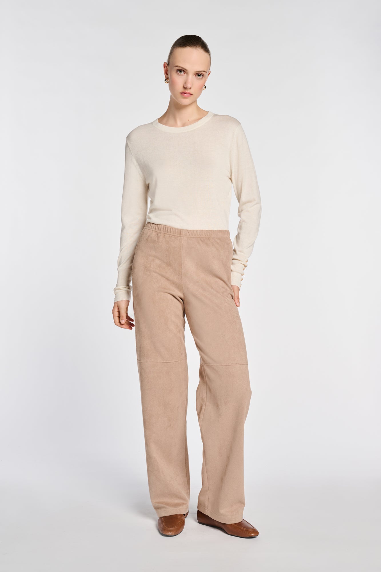 Pantalon large élastiqué en suédine