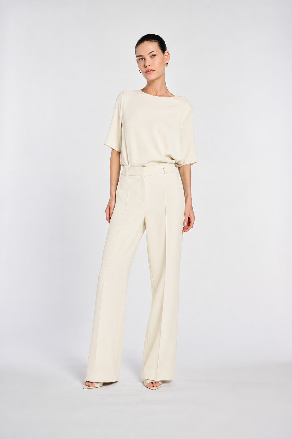 Pantalon large en crêpe laine