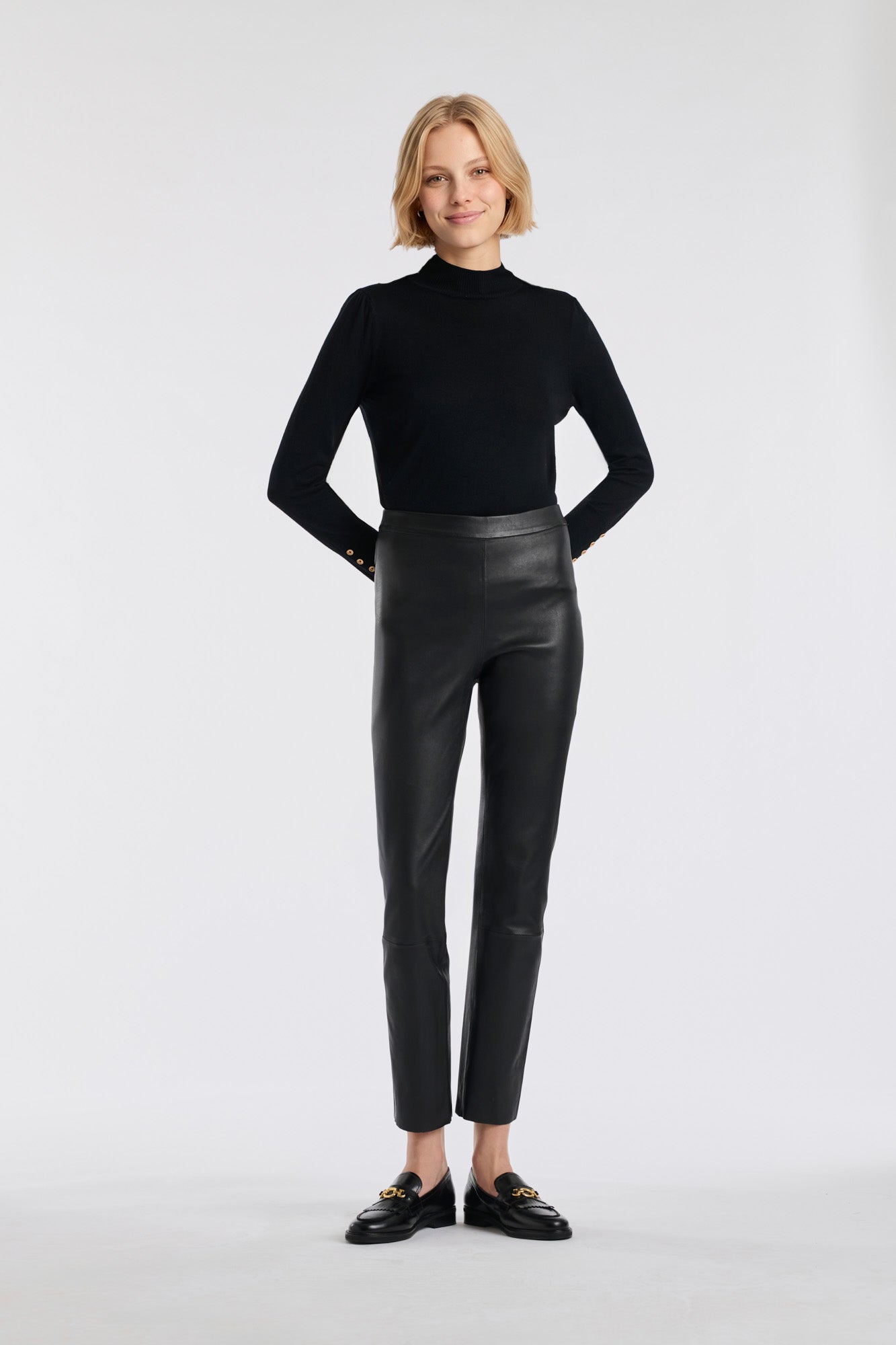 Legging en cuir nappa noir