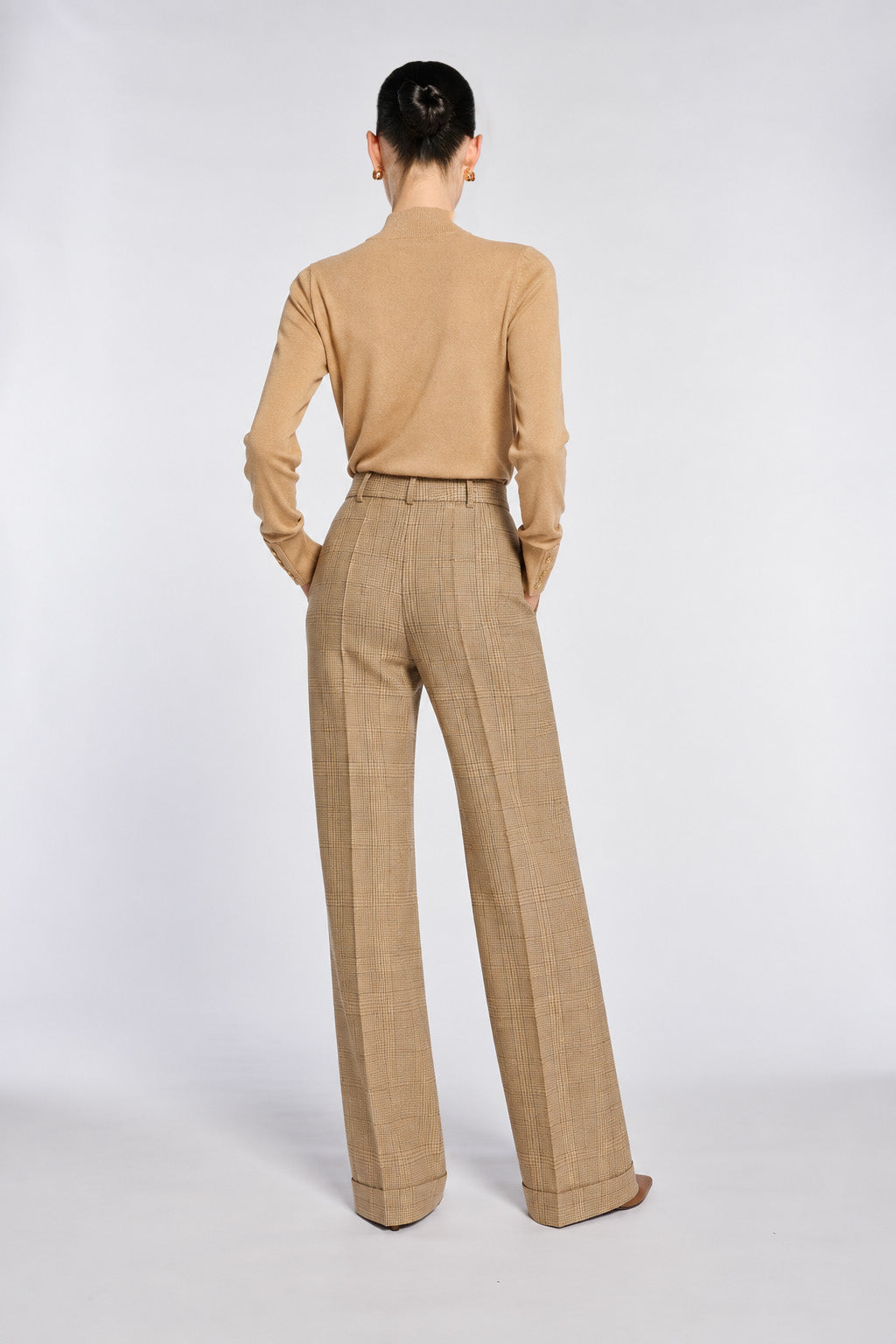Wide-leg Prince of Wales check trousers