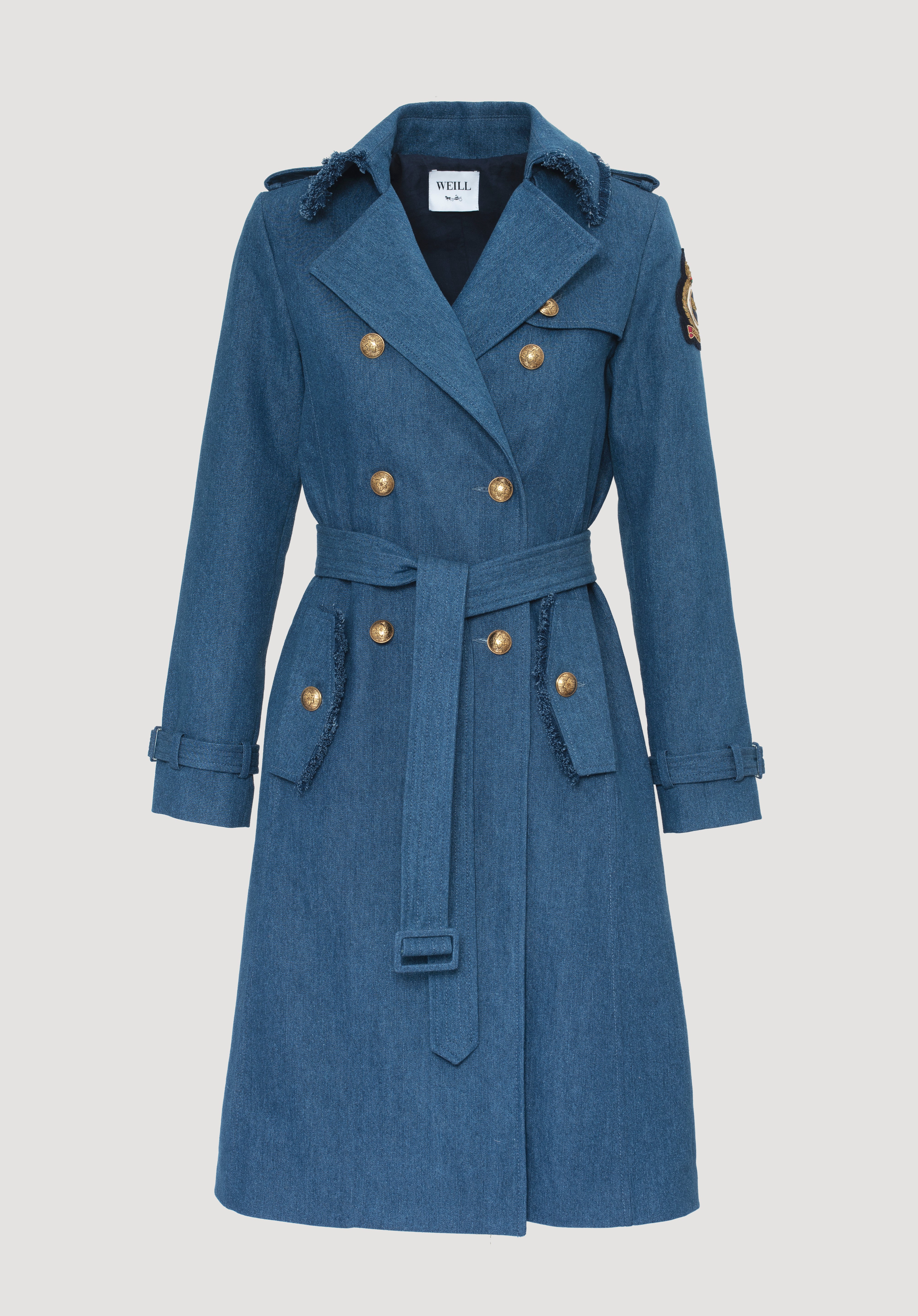 Long denim trench coat