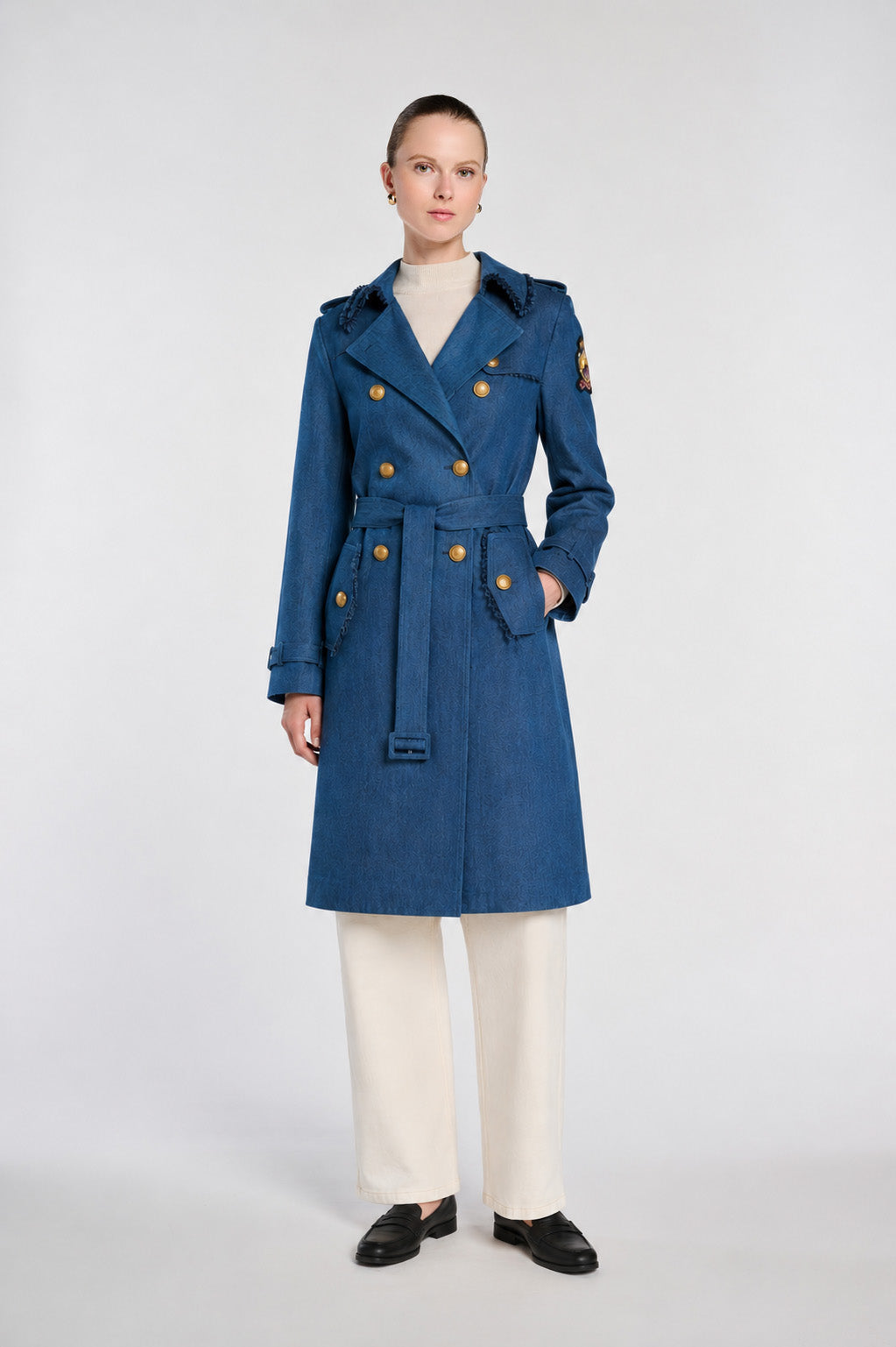 Long denim trench coat