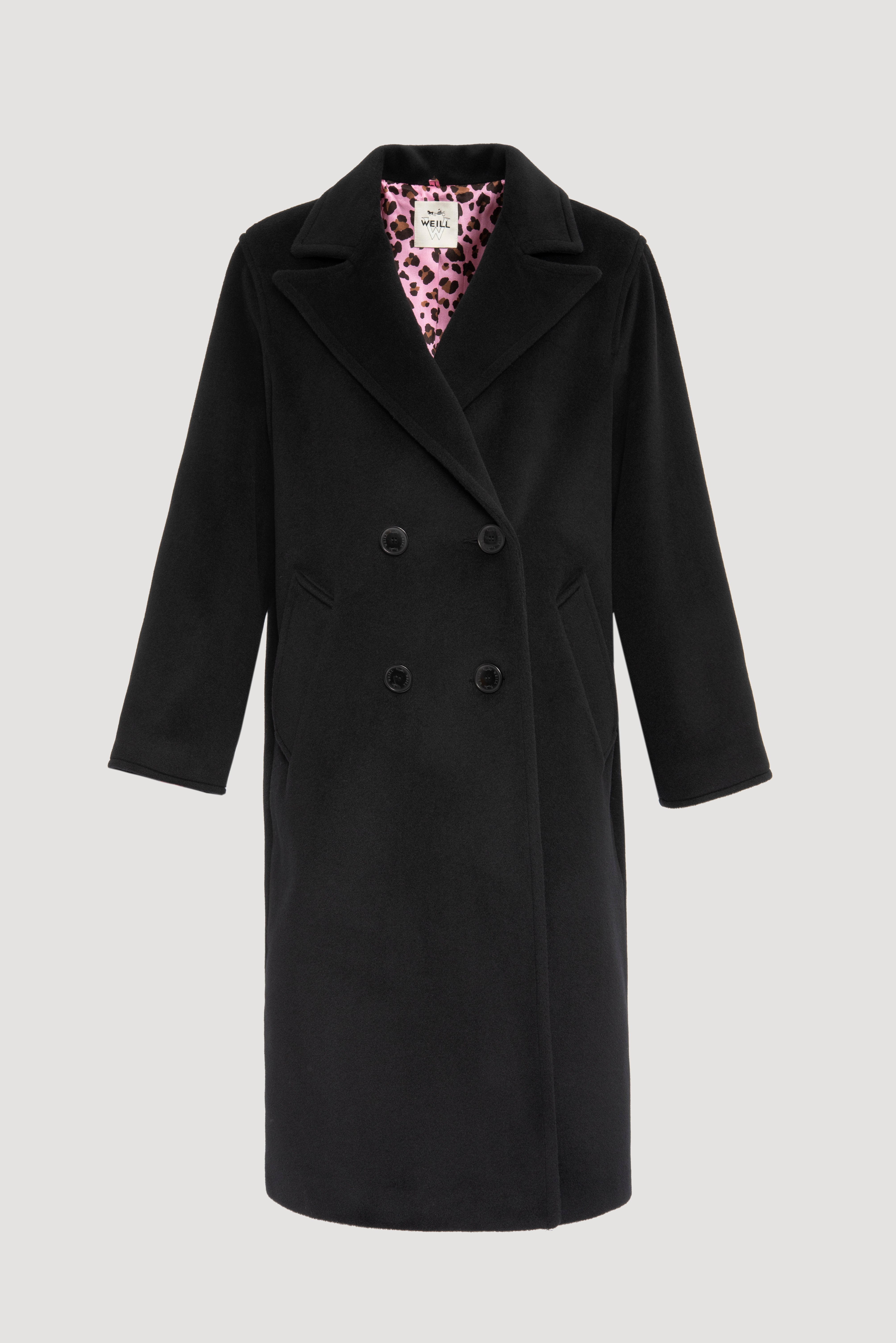 Manteau à double boutonnage en laine et doublure fantaisie