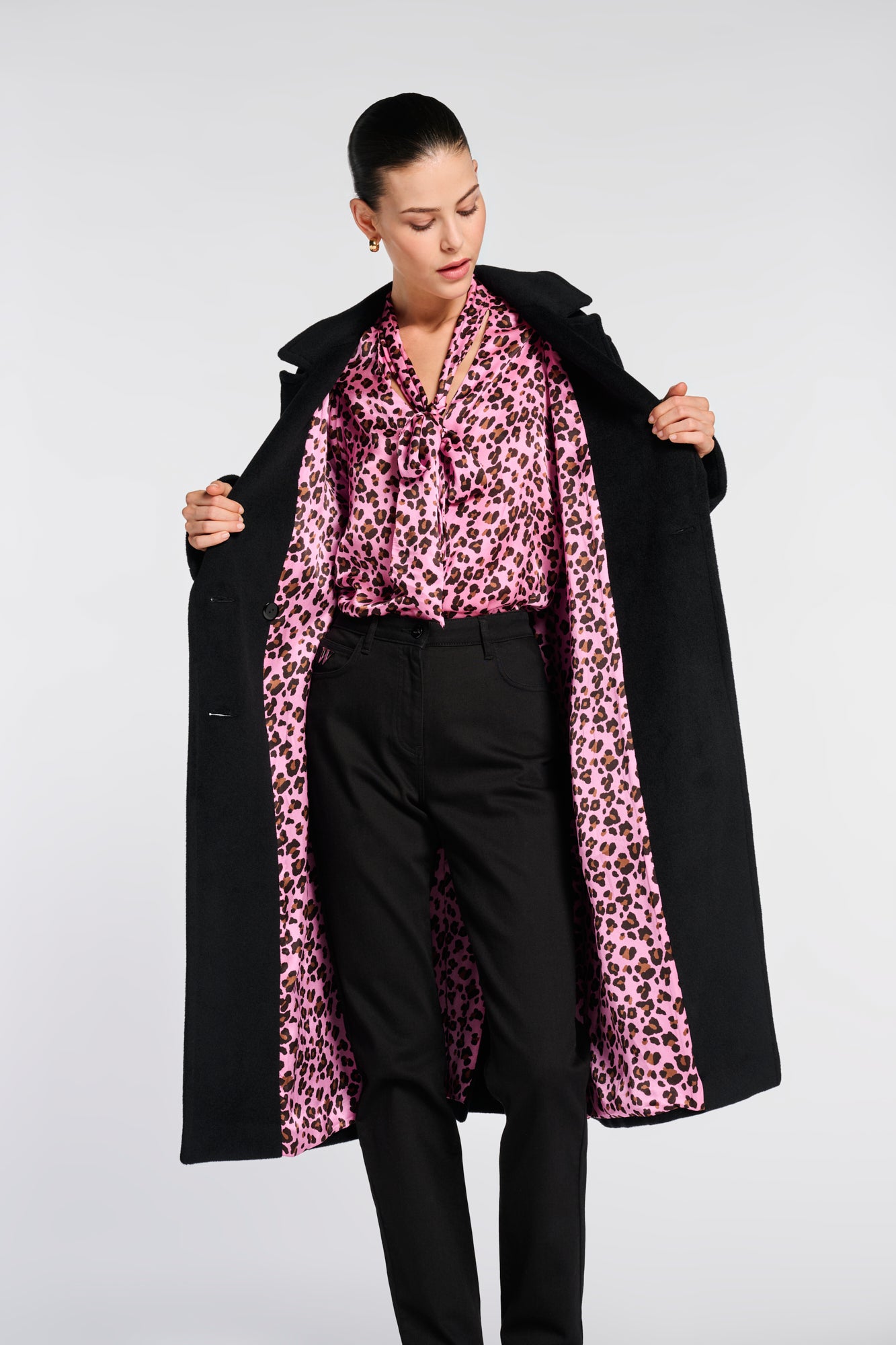 Manteau à double boutonnage en laine et doublure fantaisie