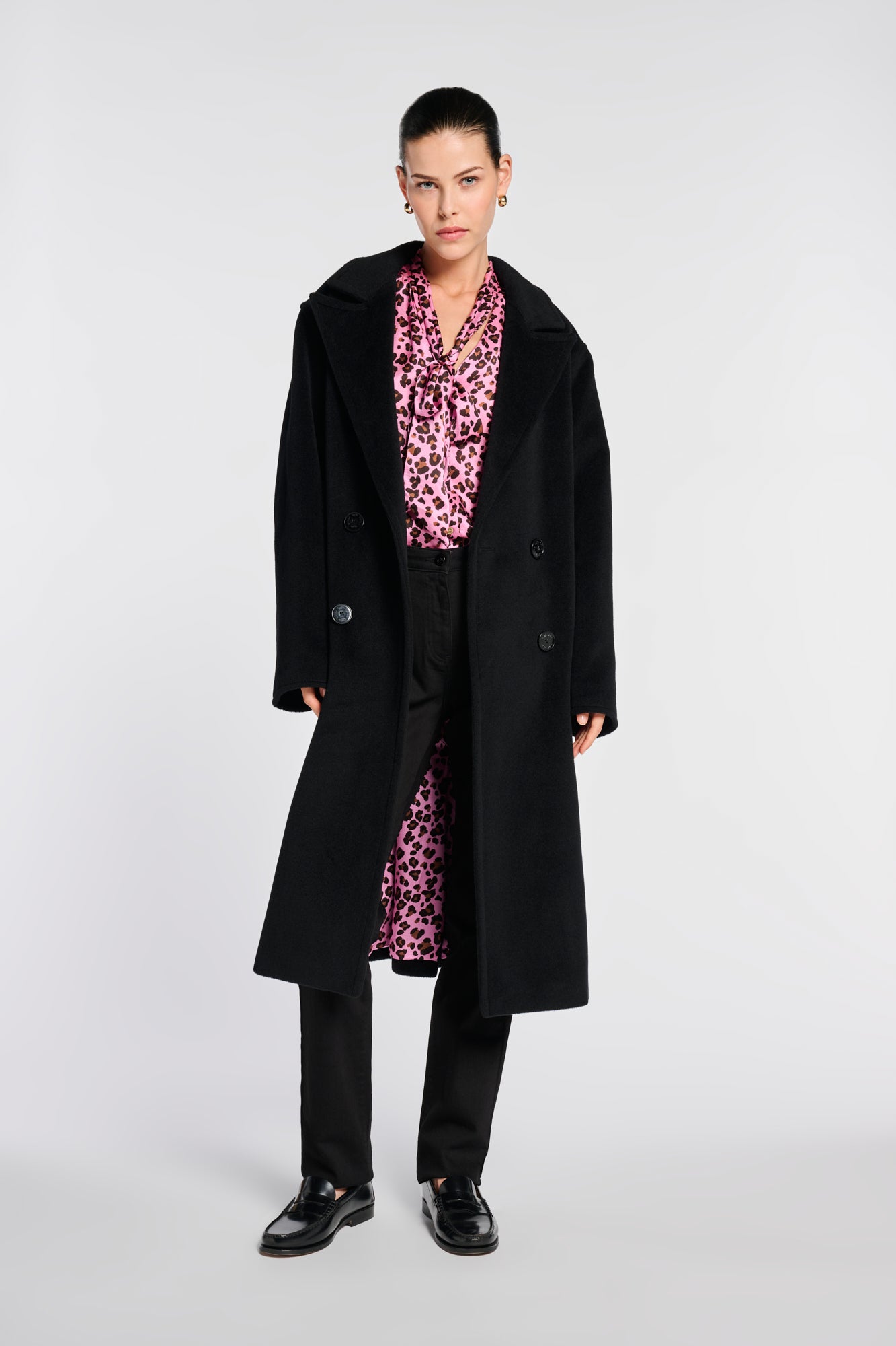 Manteau à double boutonnage en laine et doublure fantaisie