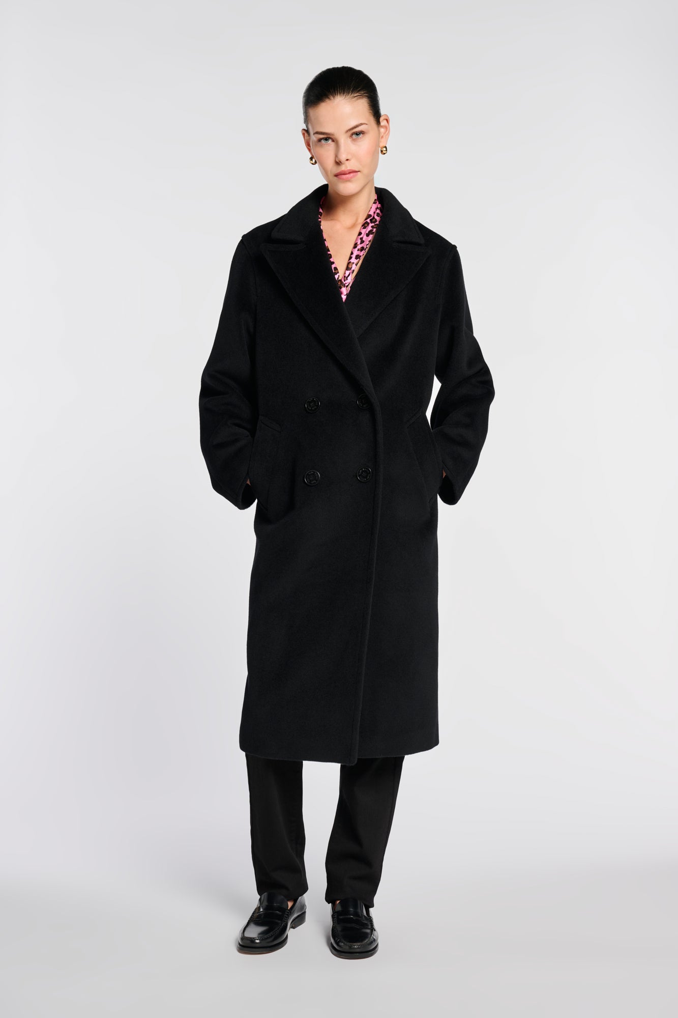 Manteau à double boutonnage en laine et doublure fantaisie