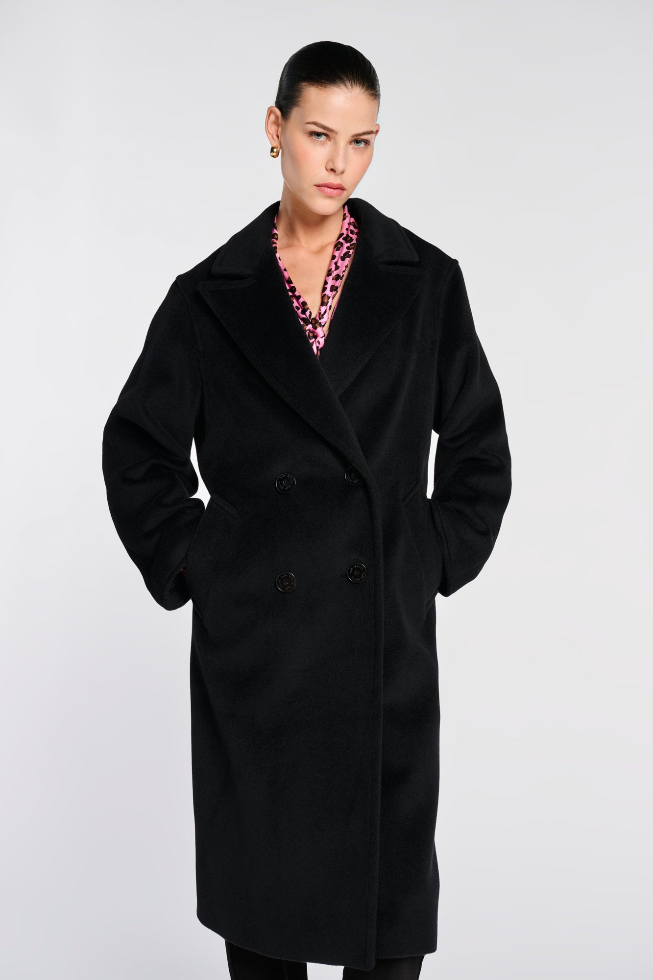 Manteau à double boutonnage en laine et doublure fantaisie