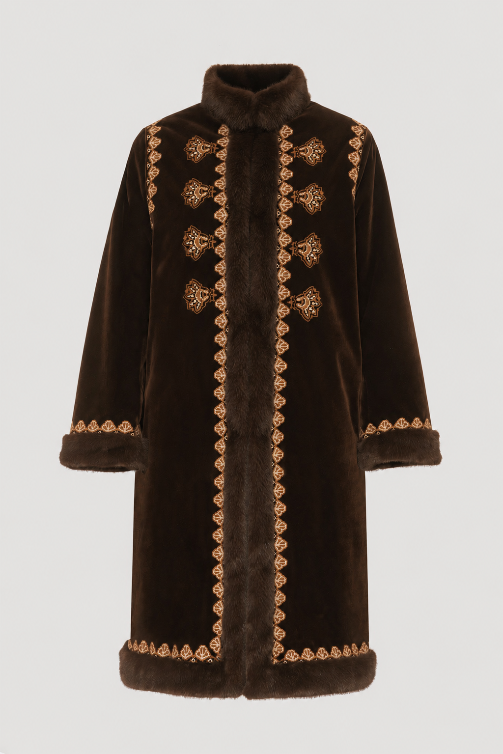 Embroidered mixed-fabric coat