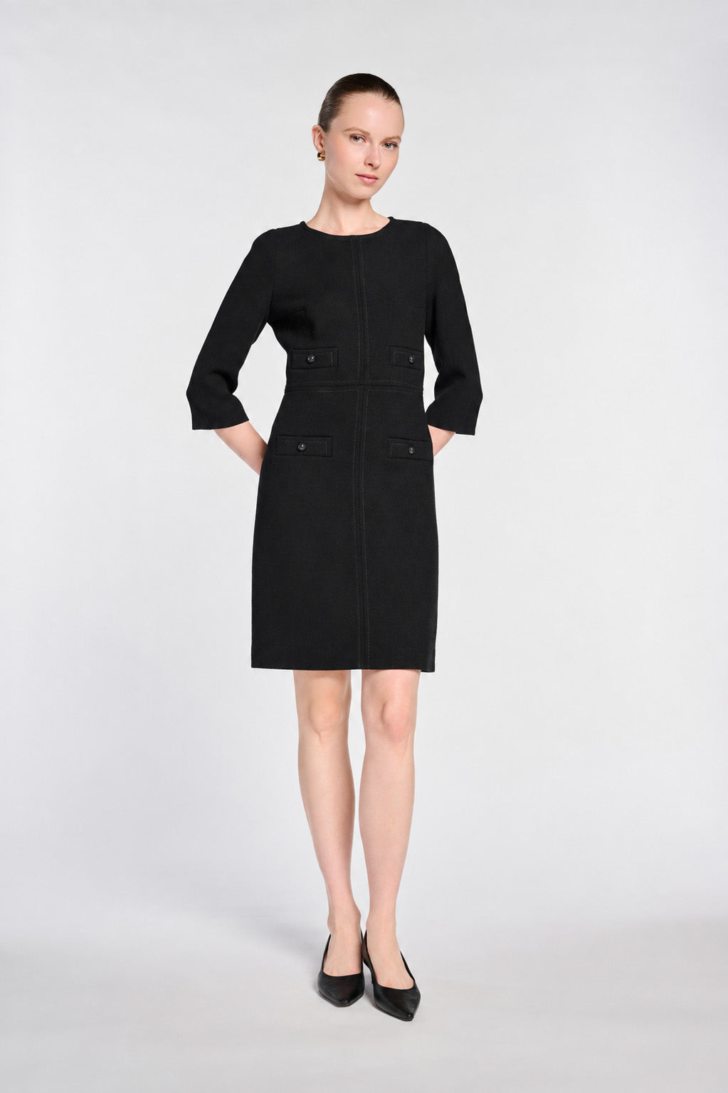 Topstitched wool crepe dress