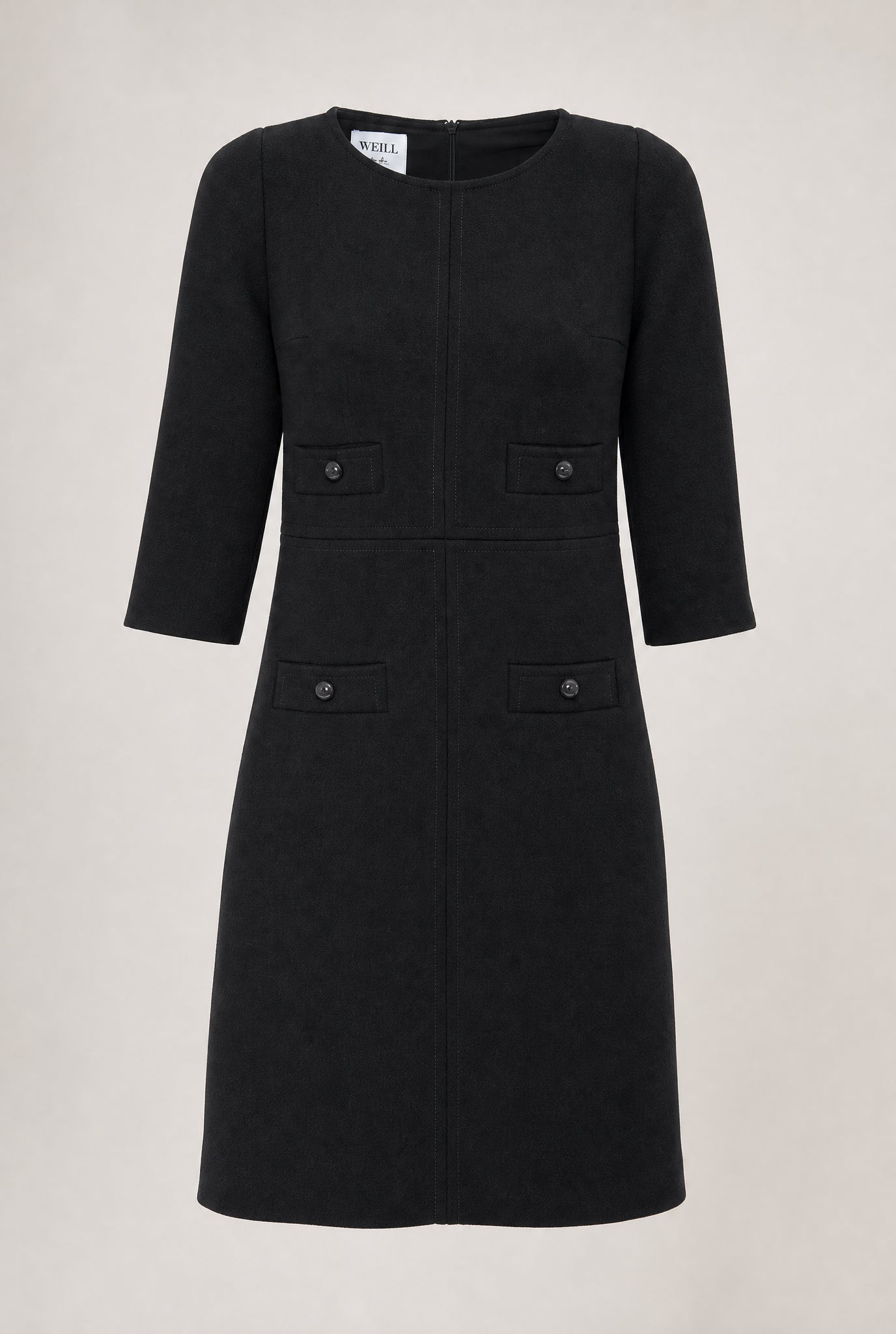 Topstitched wool crepe dress