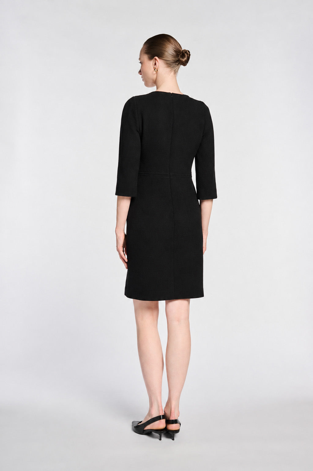 Topstitched wool crepe dress