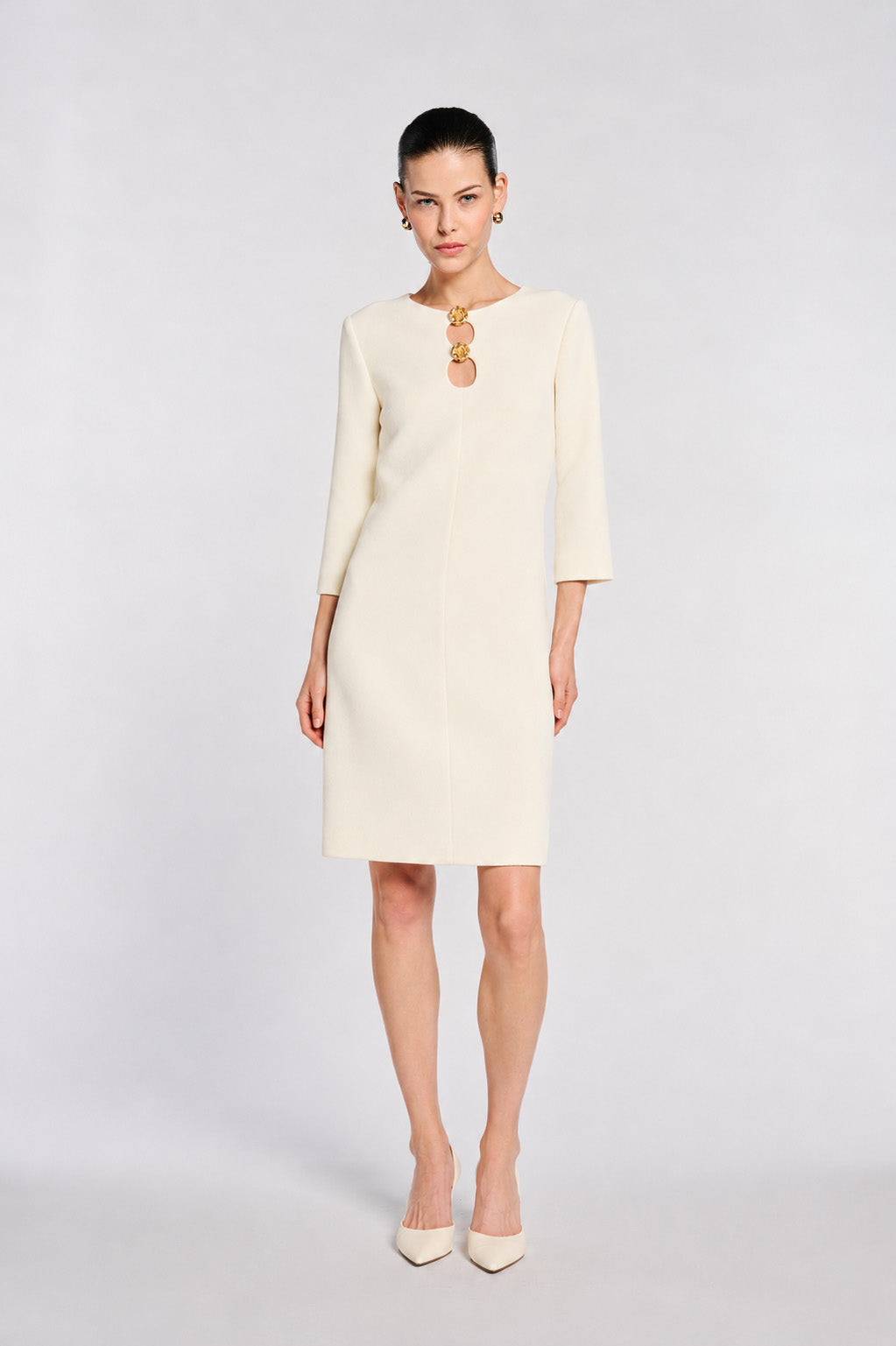 Wool crepe dress with jewellery details