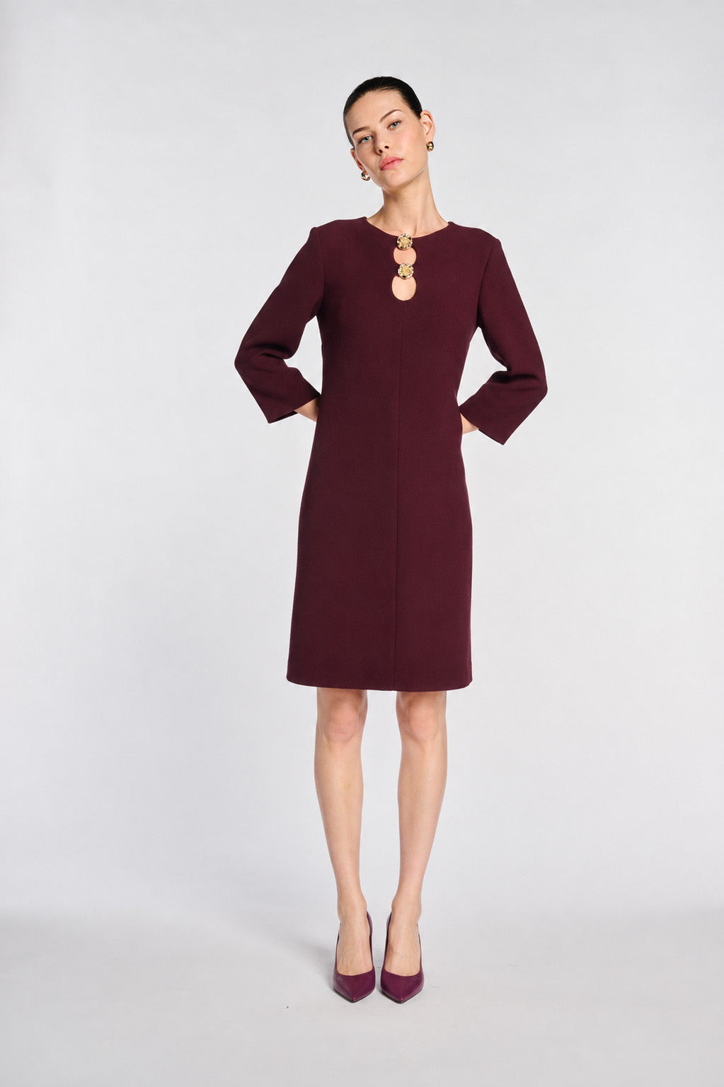 Wool crepe dress with jewellery details