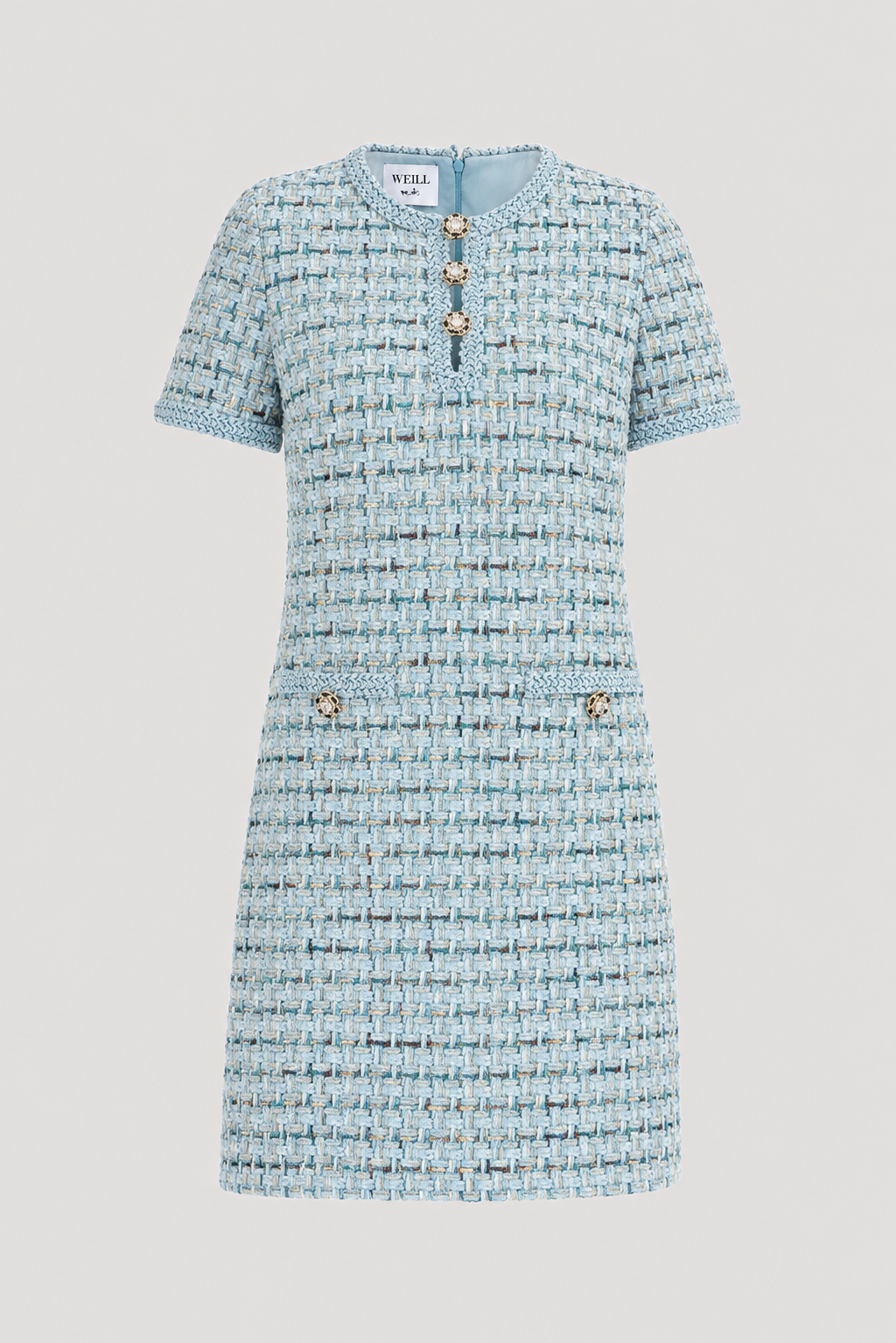 Tweed dress with jewellery buttons