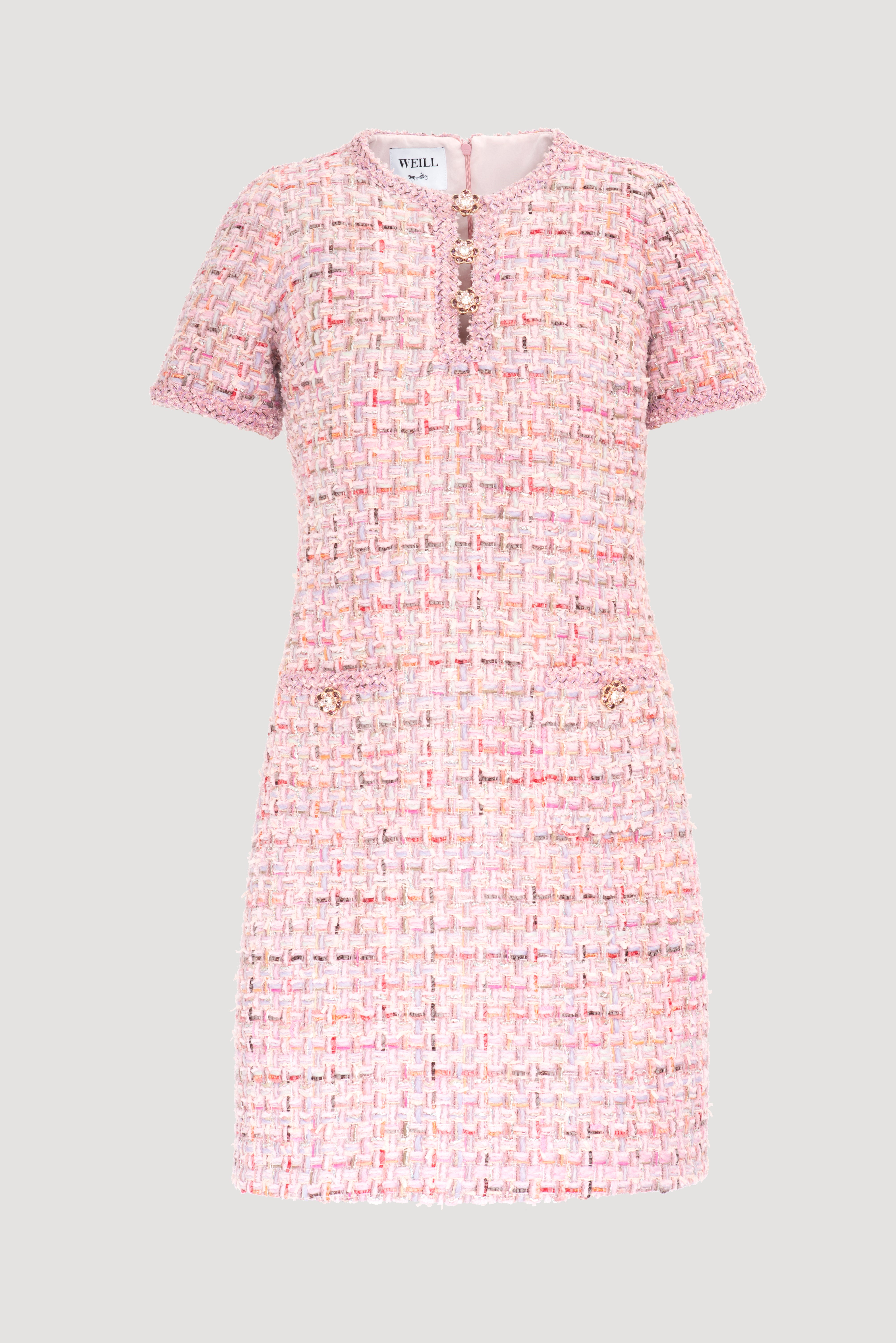 Robe en tweed à boutons bijoux