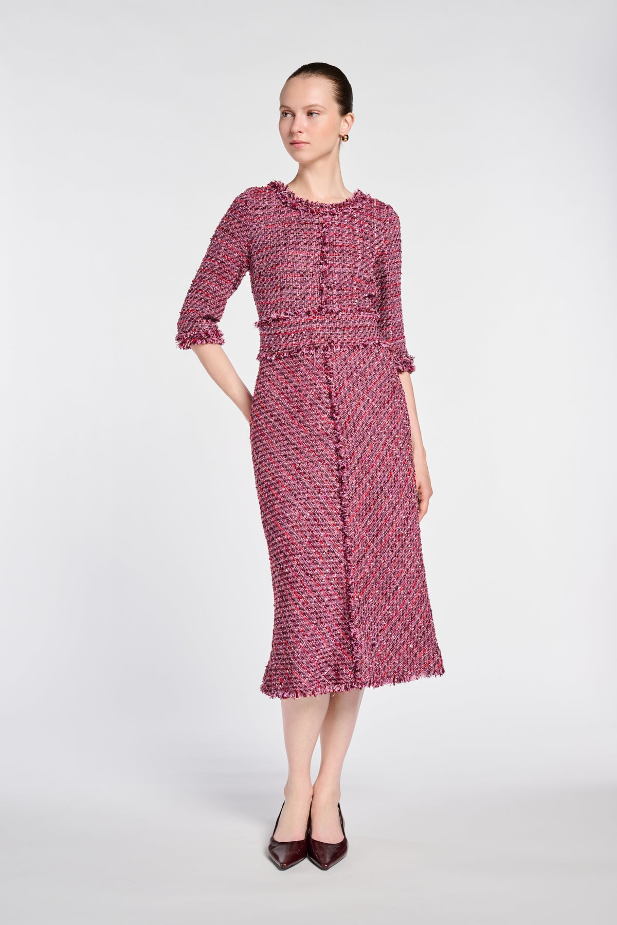Flowing iridescent tweed dress