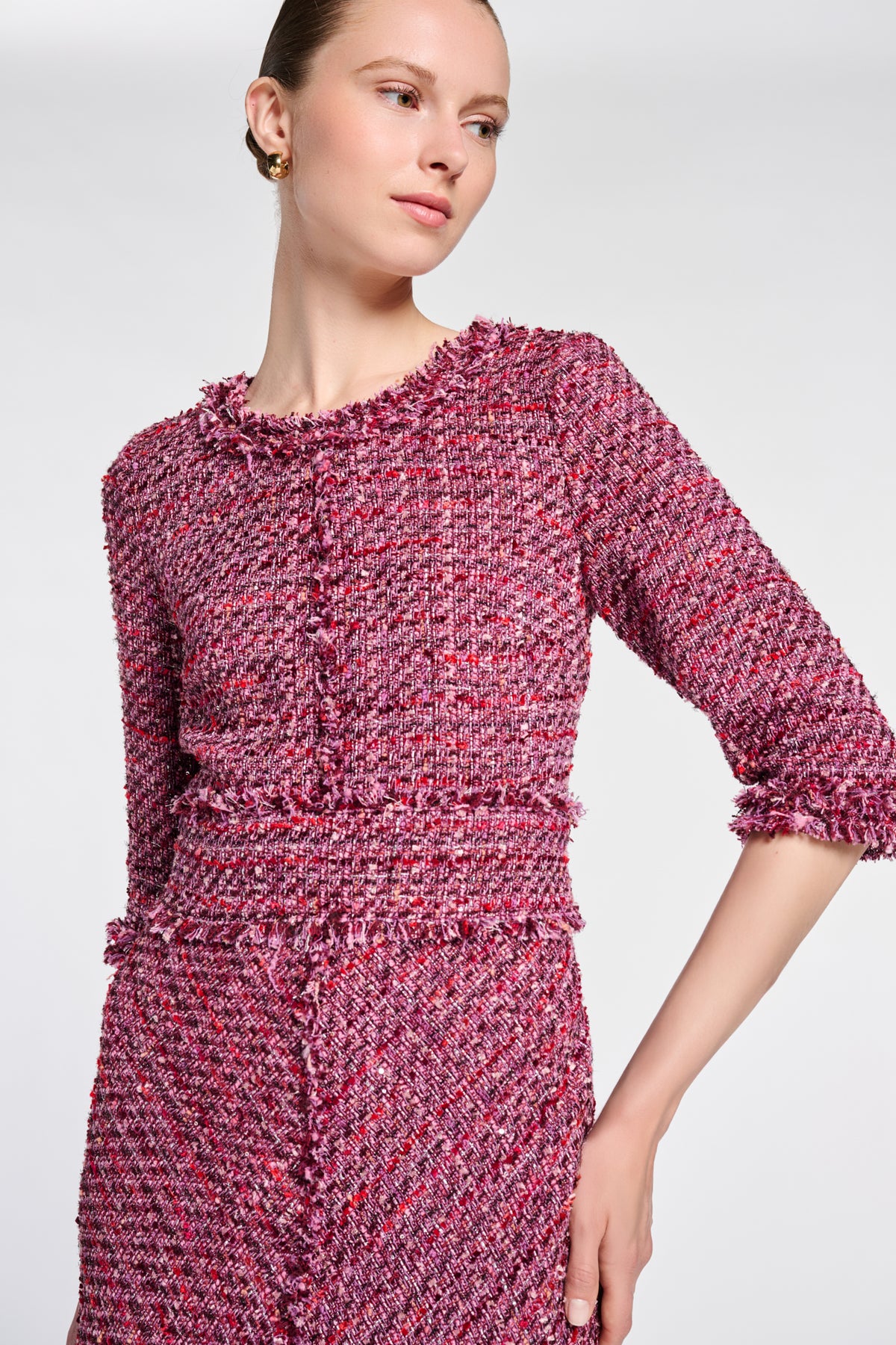 Flowing iridescent tweed dress