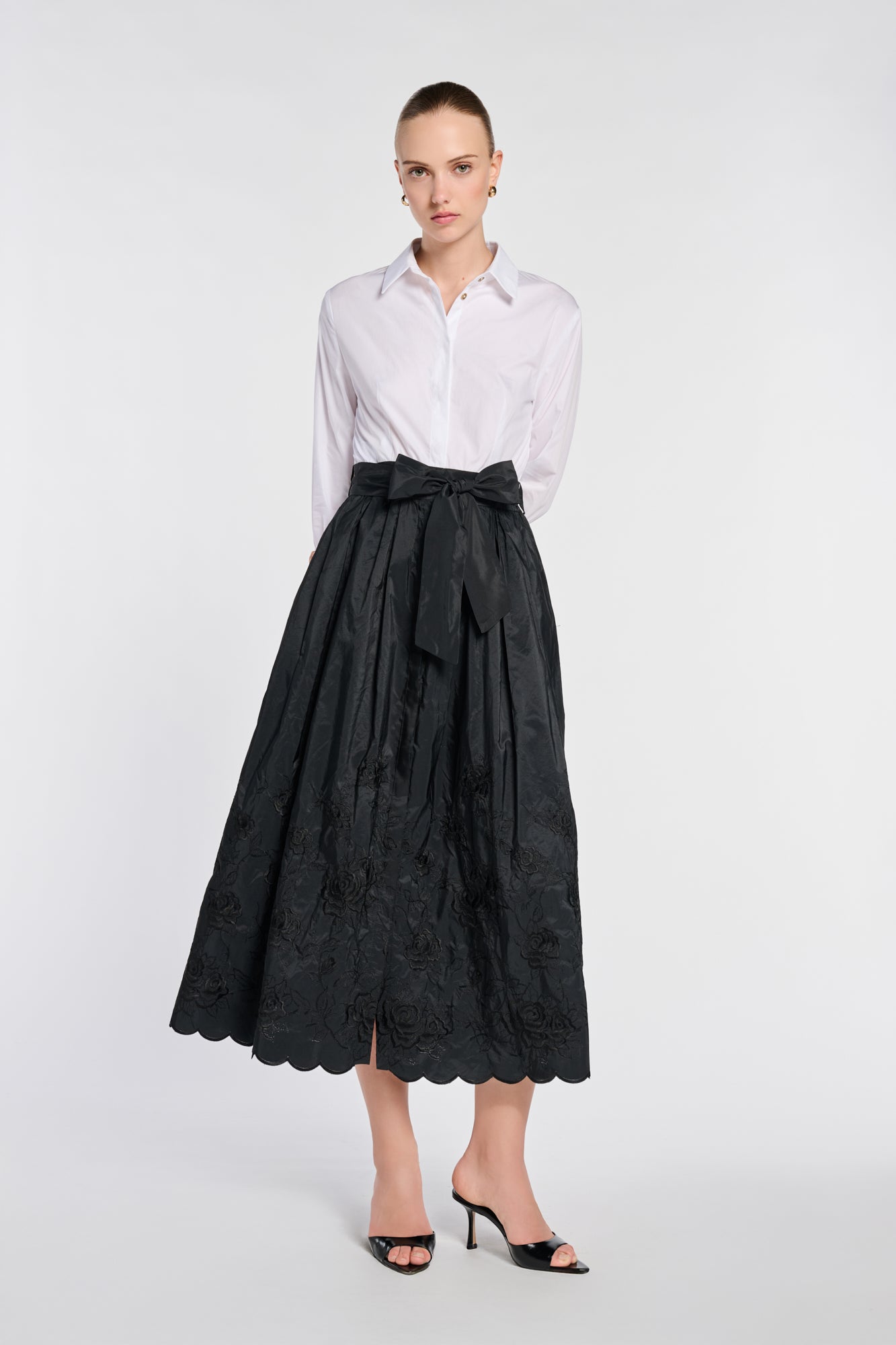 Mixed-fabric shirt dress