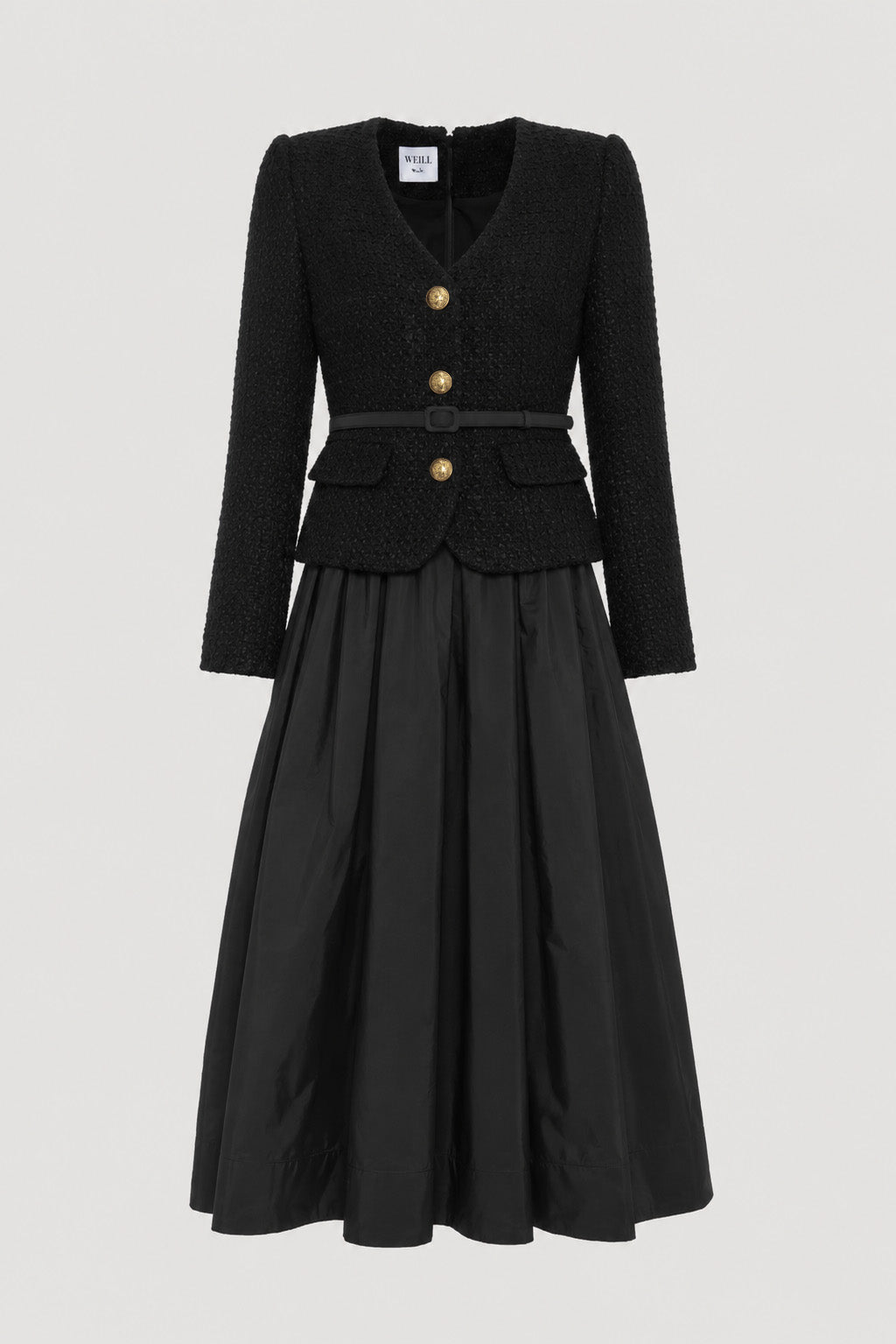 Tweed and taffeta midi dress