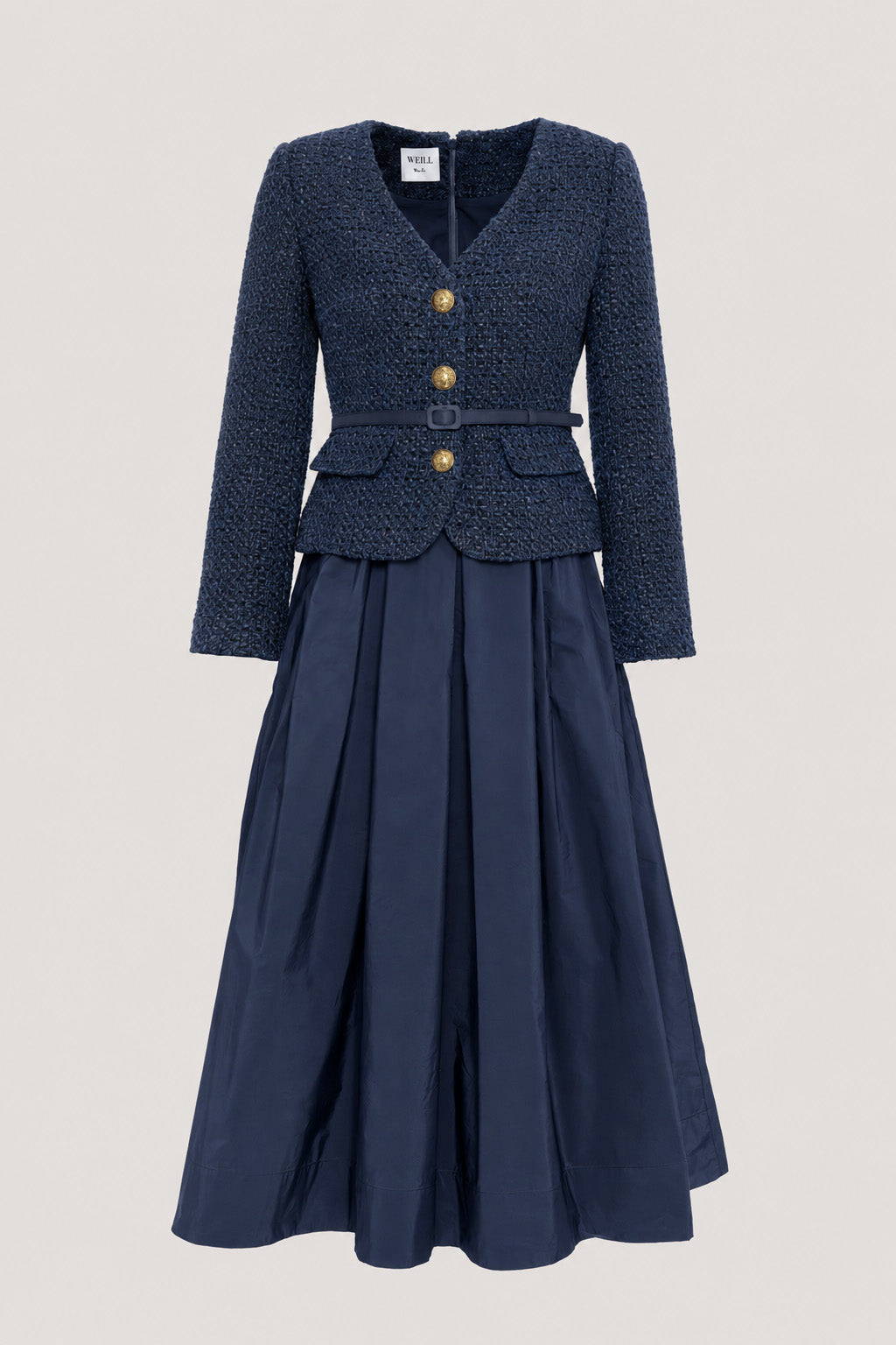 Tweed and taffeta midi dress