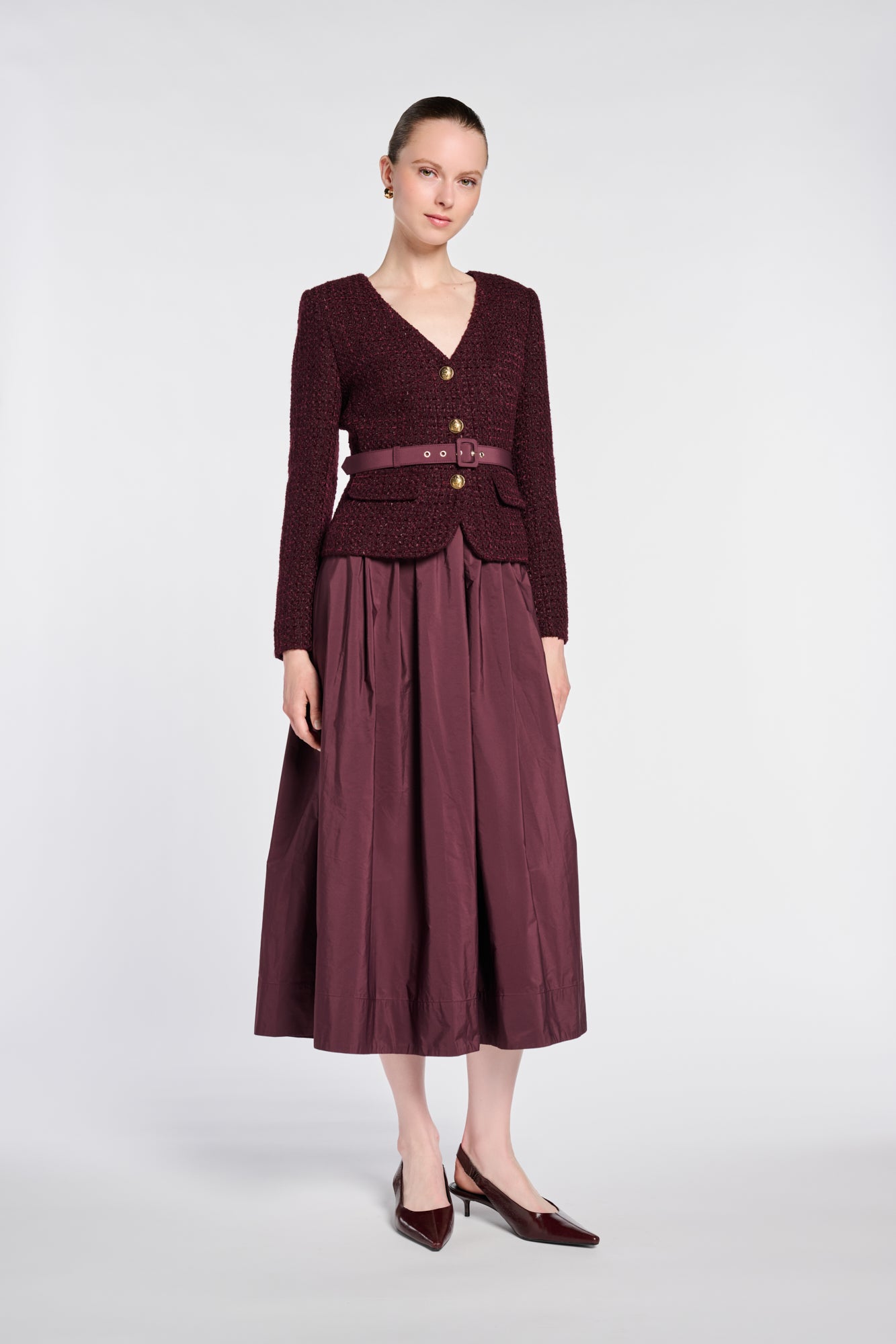 Robe midi en tweed et tafetas