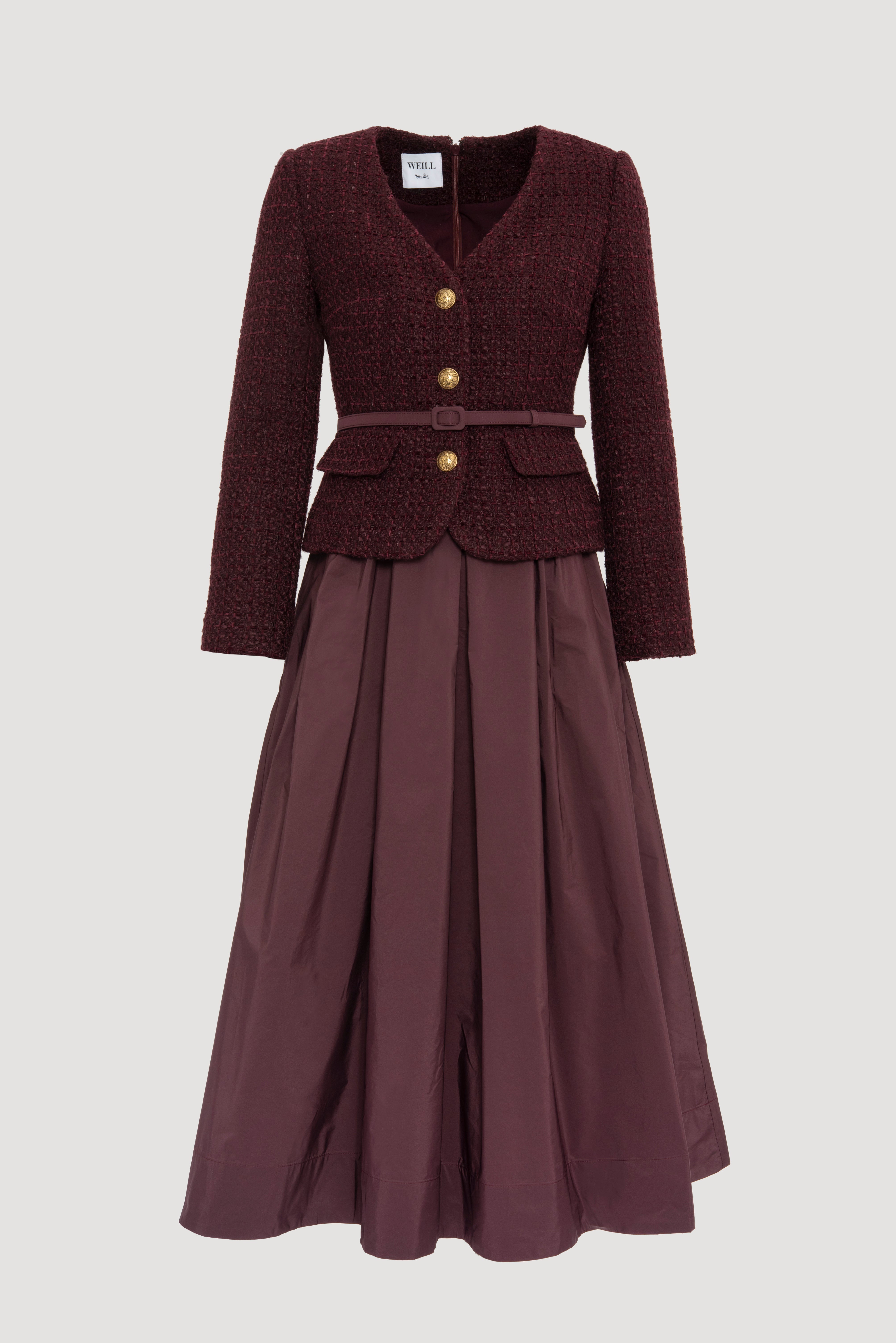Robe midi en tweed et tafetas